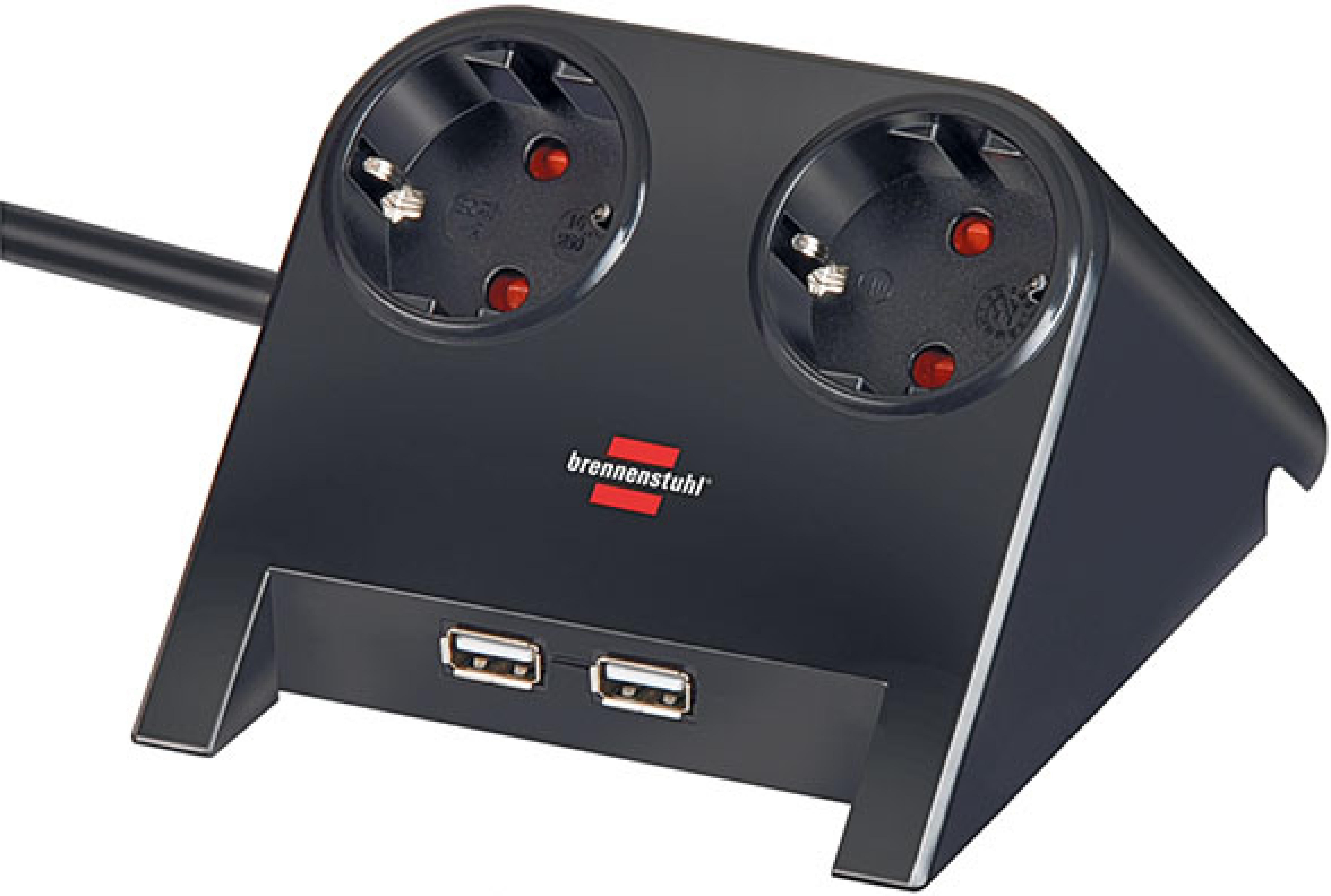 Brennenstuhl Tischsteckdose 2x 1.8m 2-USB Ports 2100mA