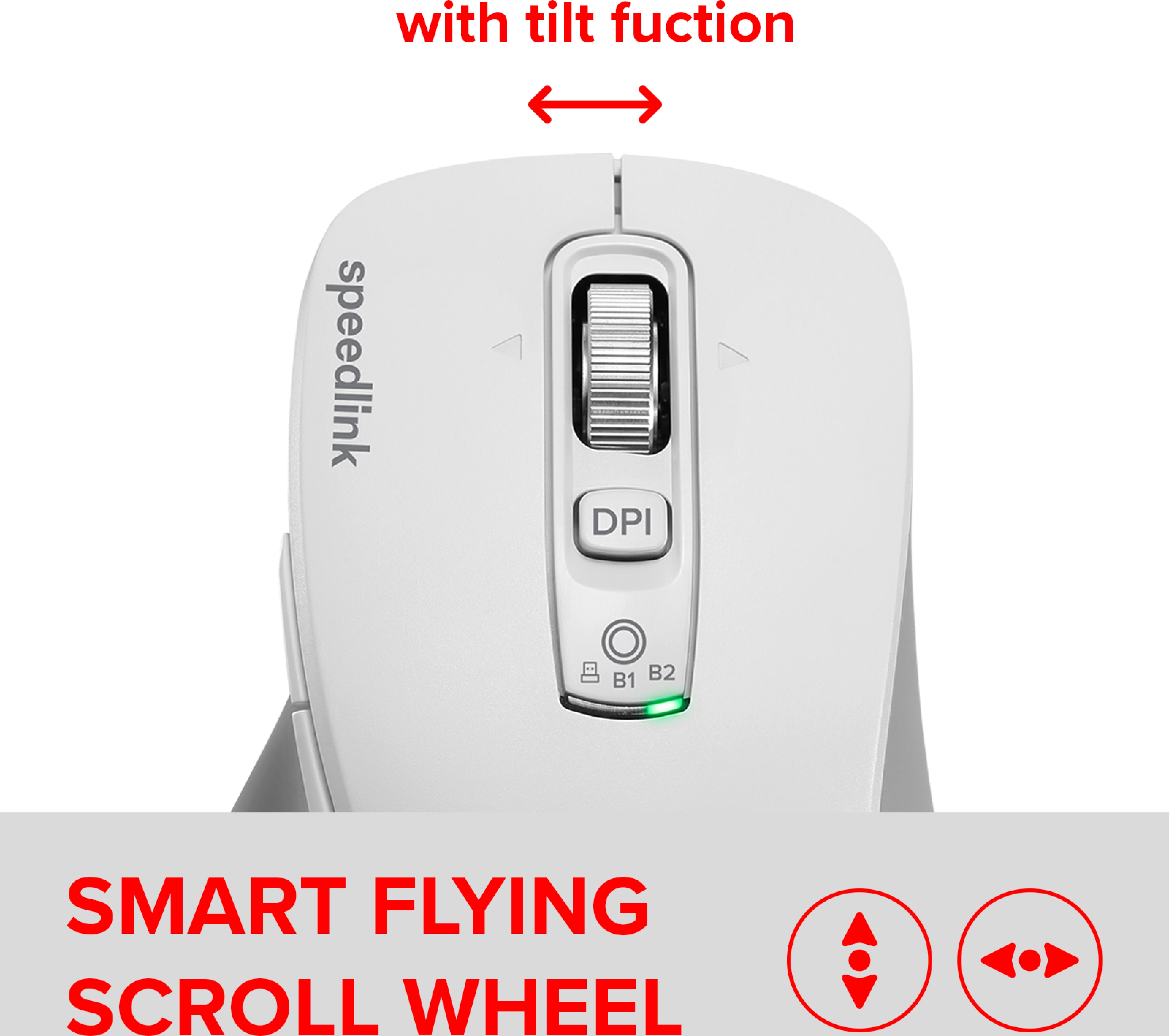 SPEEDLINK VELORA Rechargeable Mouse - Wireless, Bluetooth, Smart Flying Scroll Wheel, white