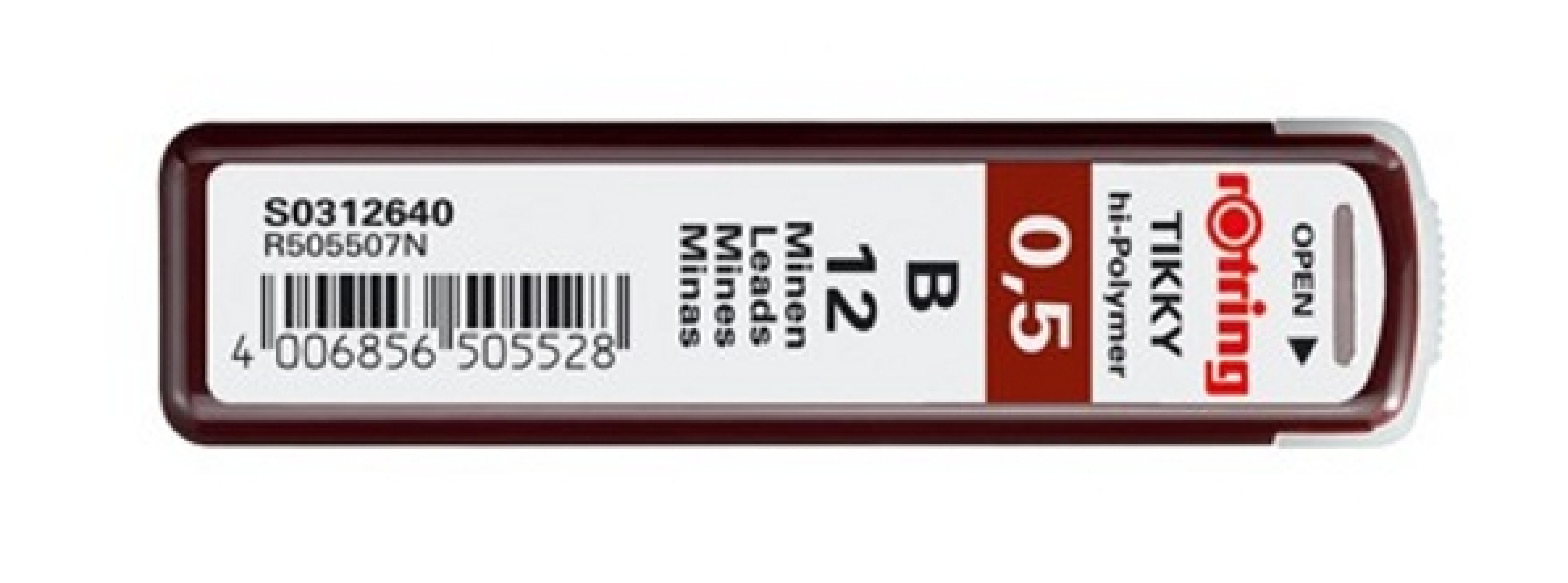 ROTRING Feinmine Dose Feinminen 12 Stueck 0,5 B