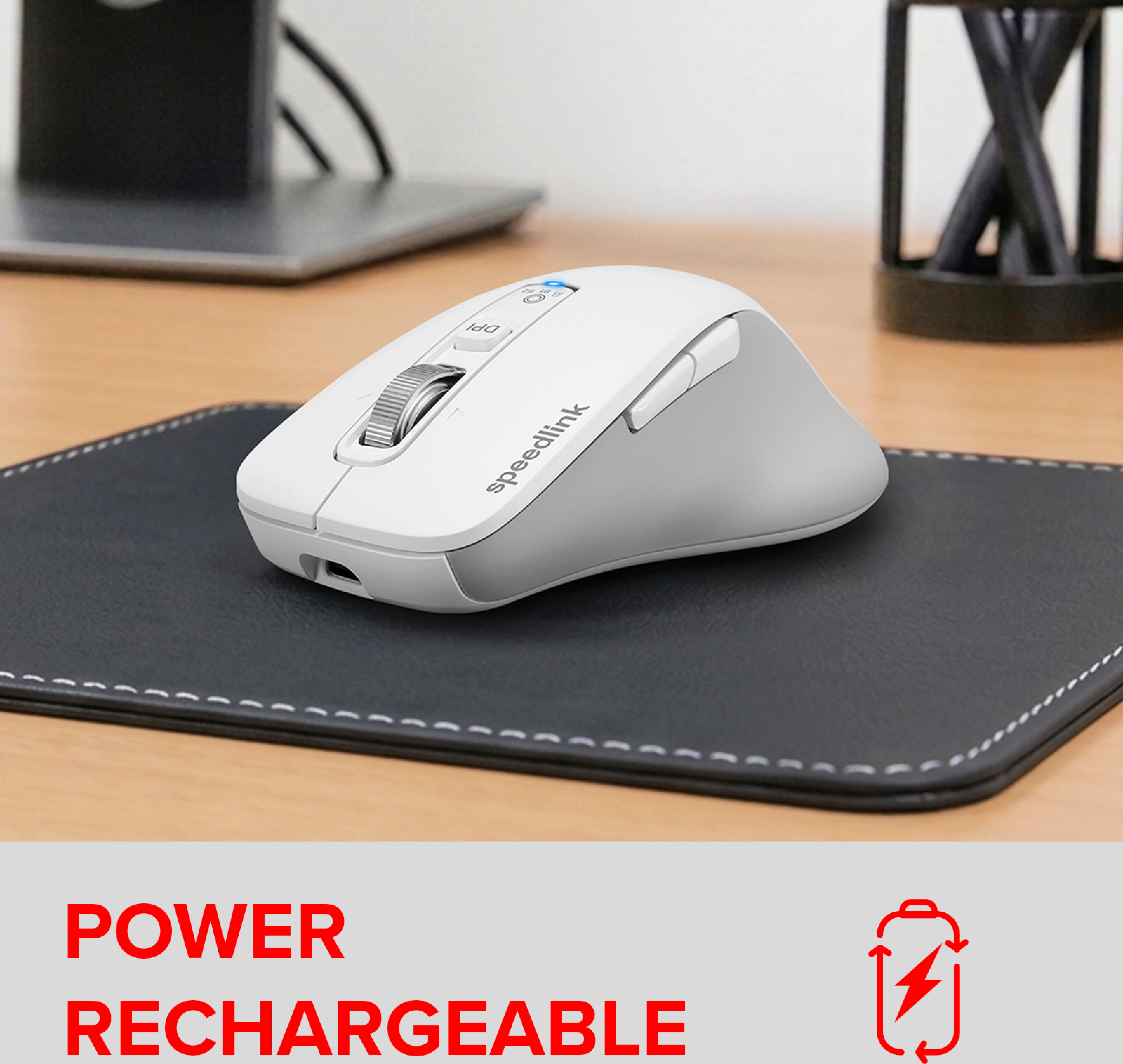 SPEEDLINK VELORA Rechargeable Mouse - Wireless, Bluetooth, Smart Flying Scroll Wheel, white