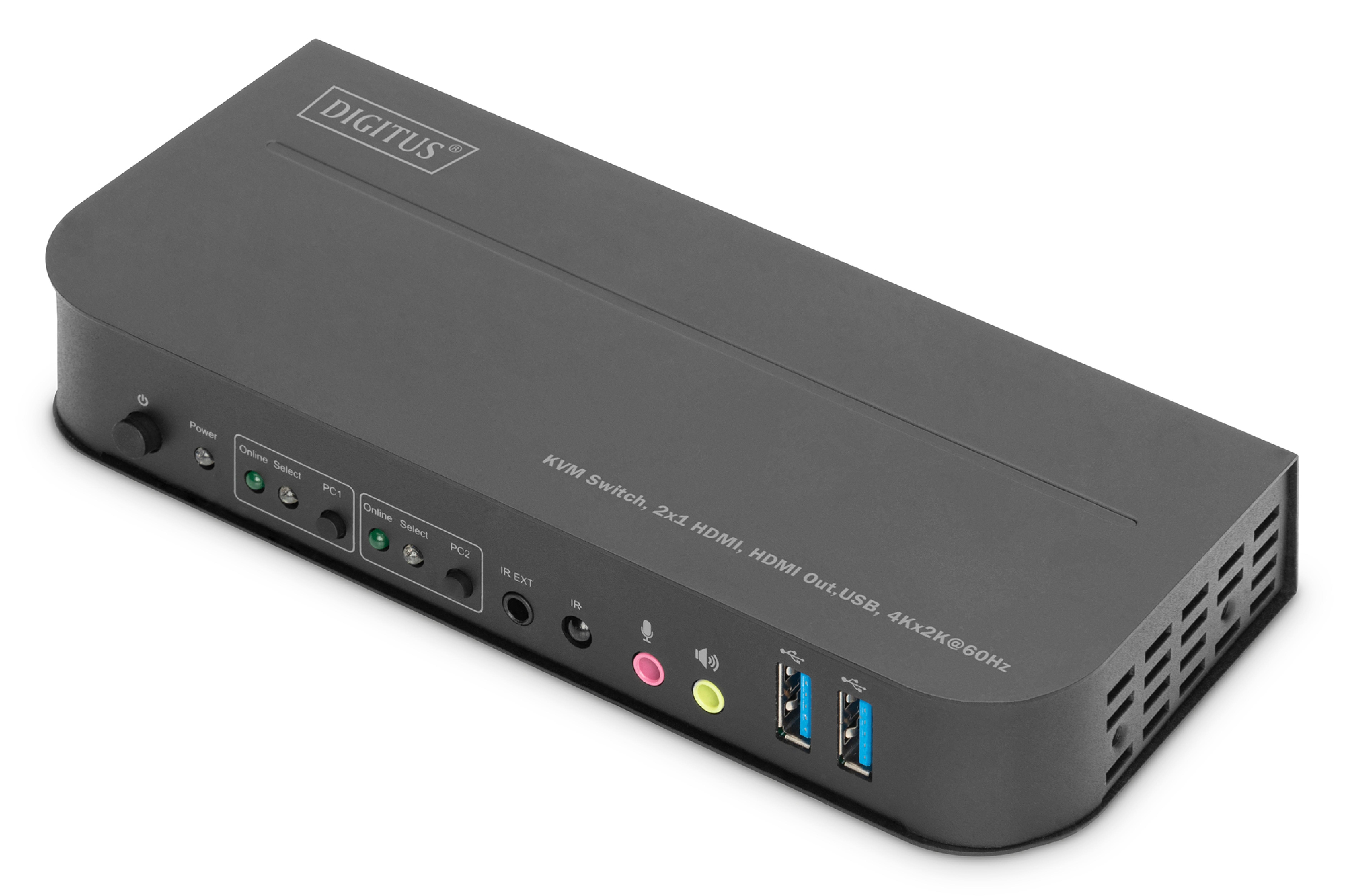 DIGITUS KVM-Switch, 2-Port, HDMI 4K, Metallgehaeuse