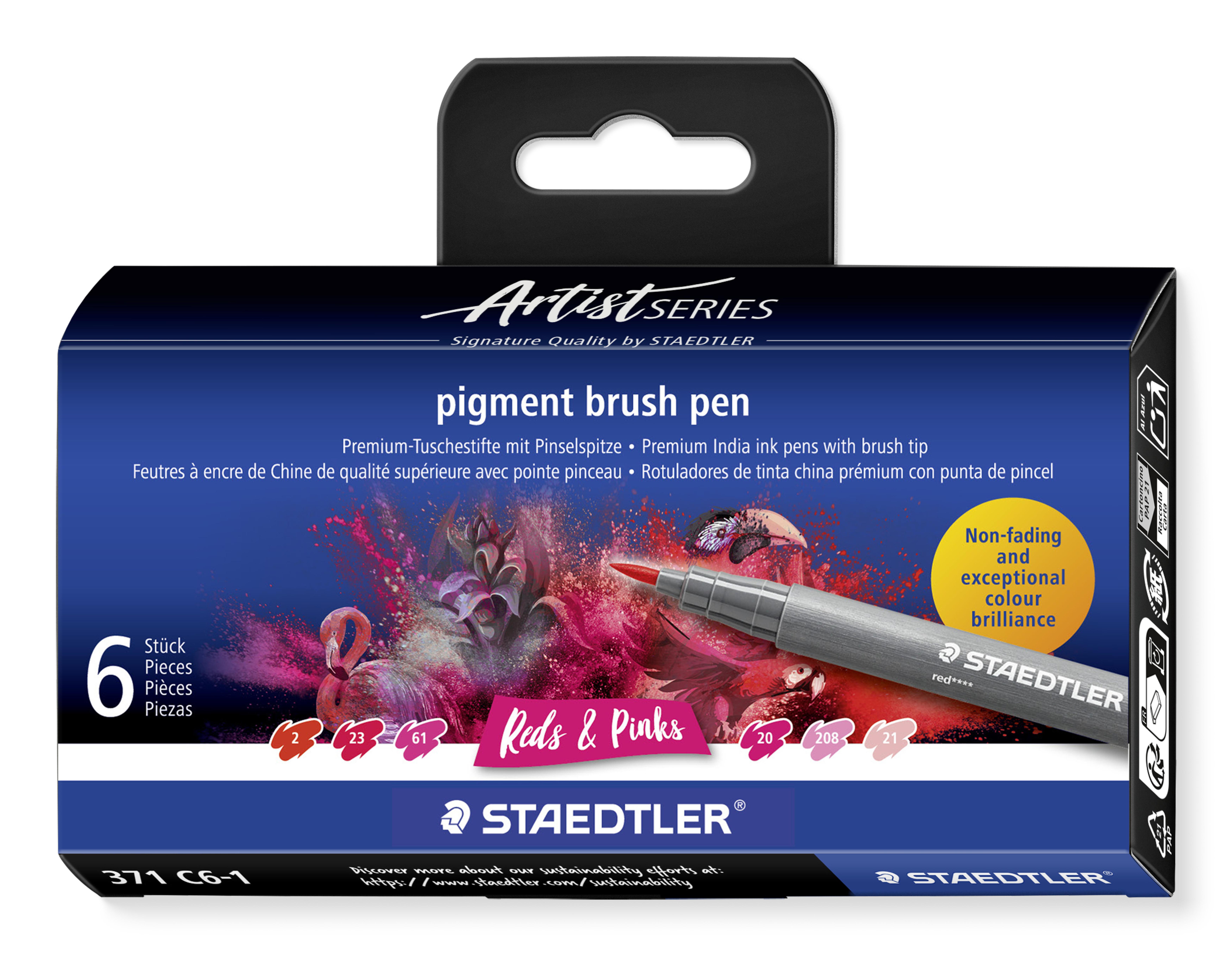 STAEDTLER MultiInk Pigment Arts brush pen 6er-Set reds&pinks retail