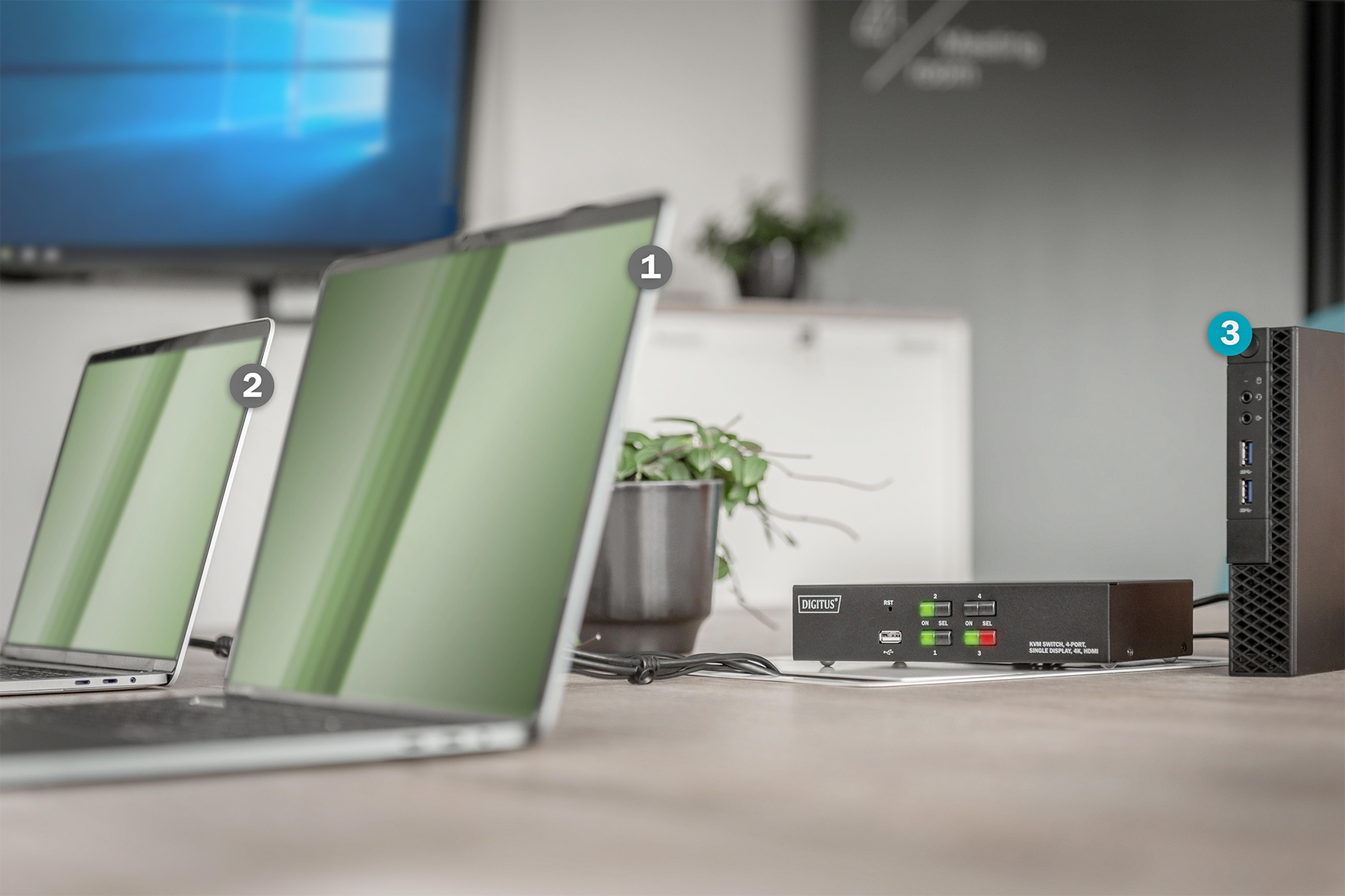 DIGITUS KVM Switch, 4-Port, Single-Display, 4K, HDMI