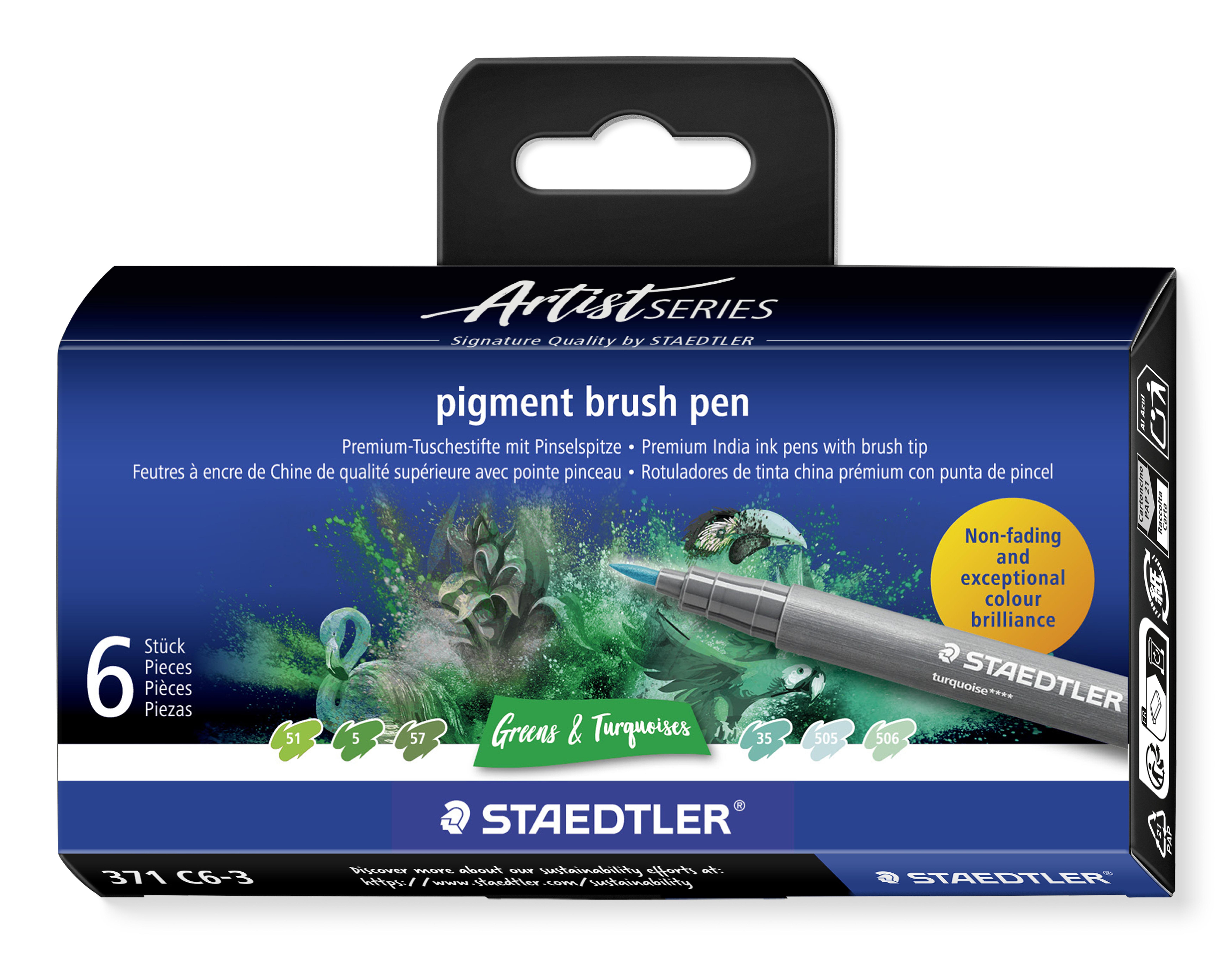 STAEDTLER MultiInk Pigment Arts brush pen 6er-Set gruen&tuerki retail