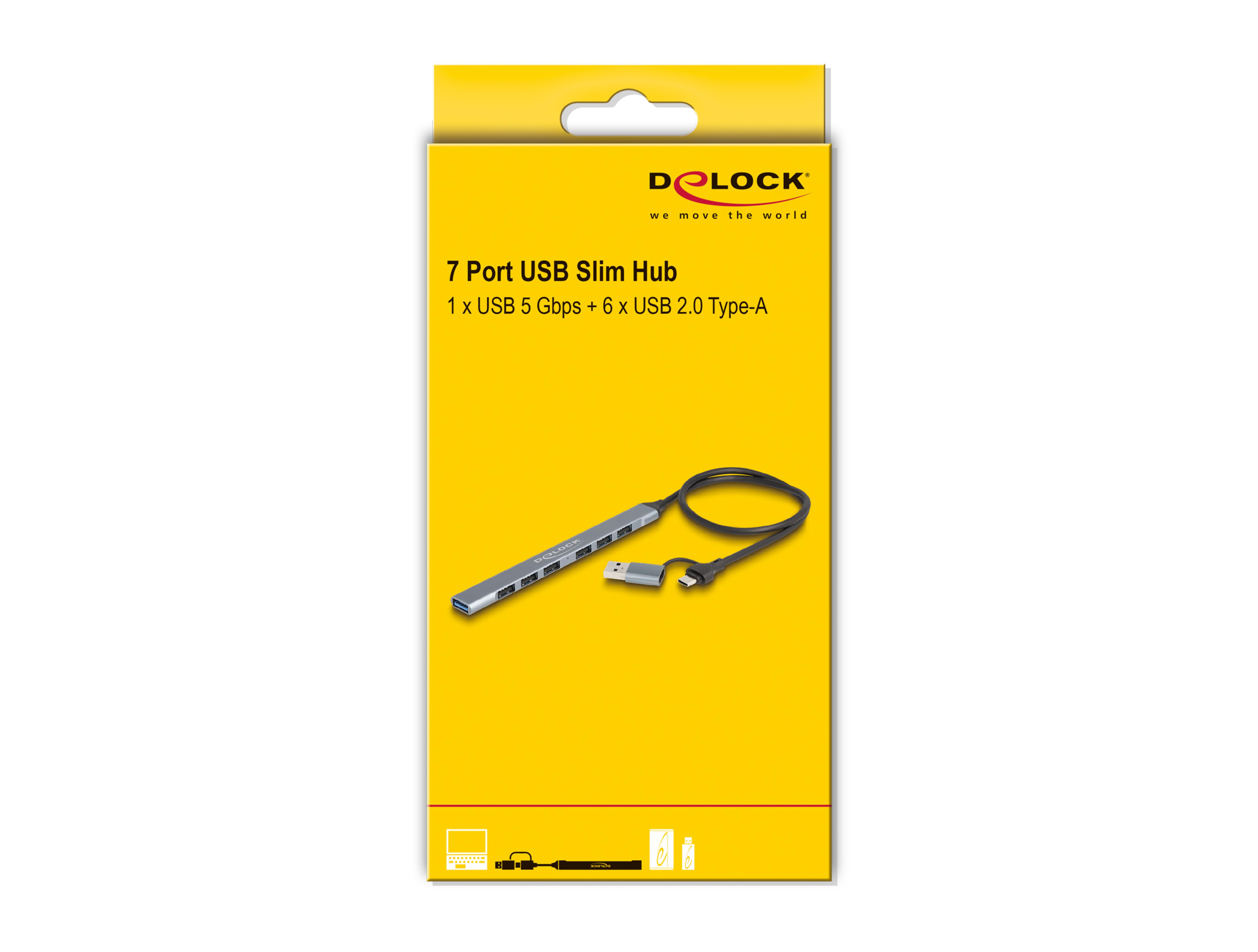 DELOCK 7 Port Slim USB Hub mit USB Type-C oder USB Typ-A