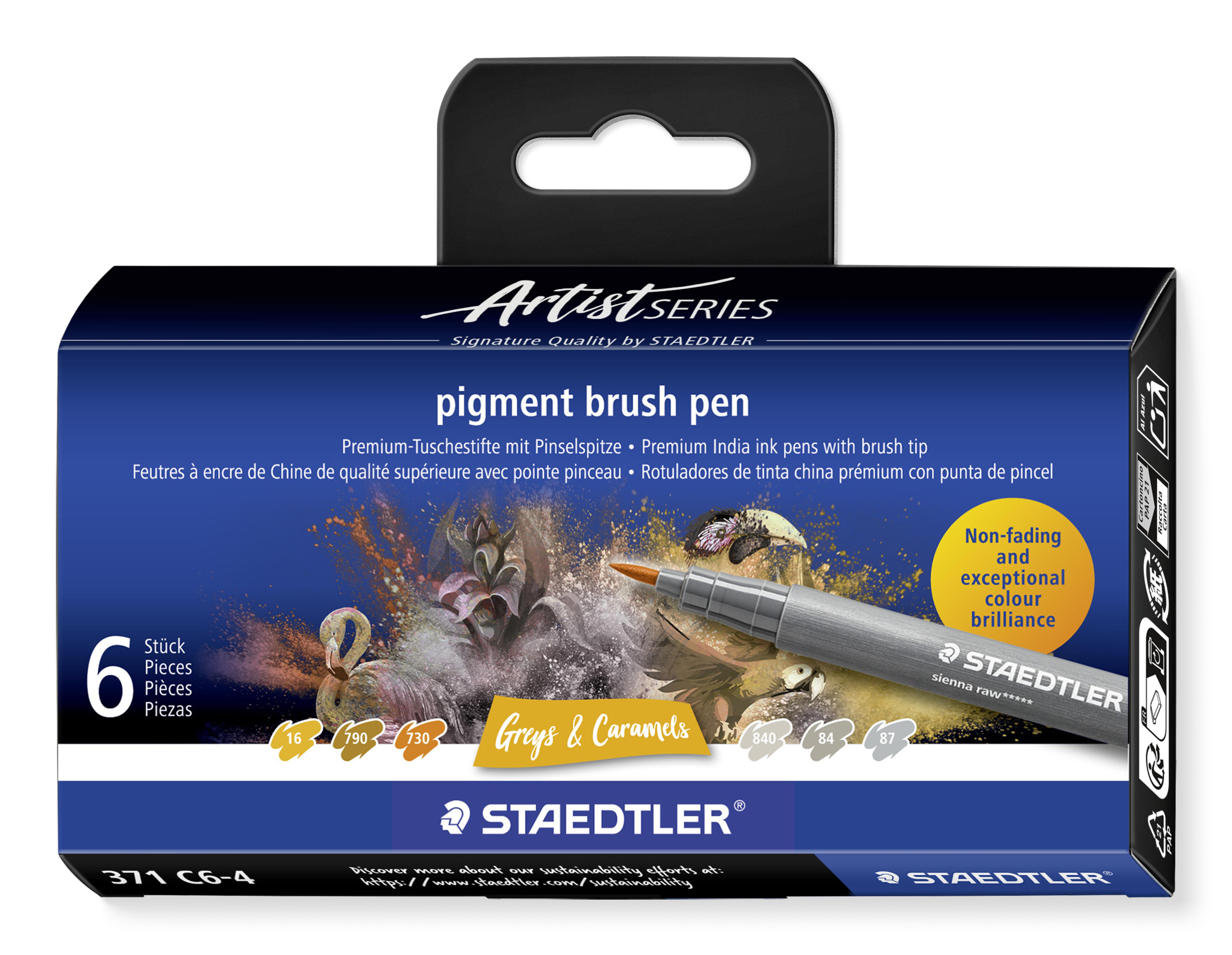 STAEDTLER MultiInk Pigment Arts brush pen 6er-Set grau&Caram retail