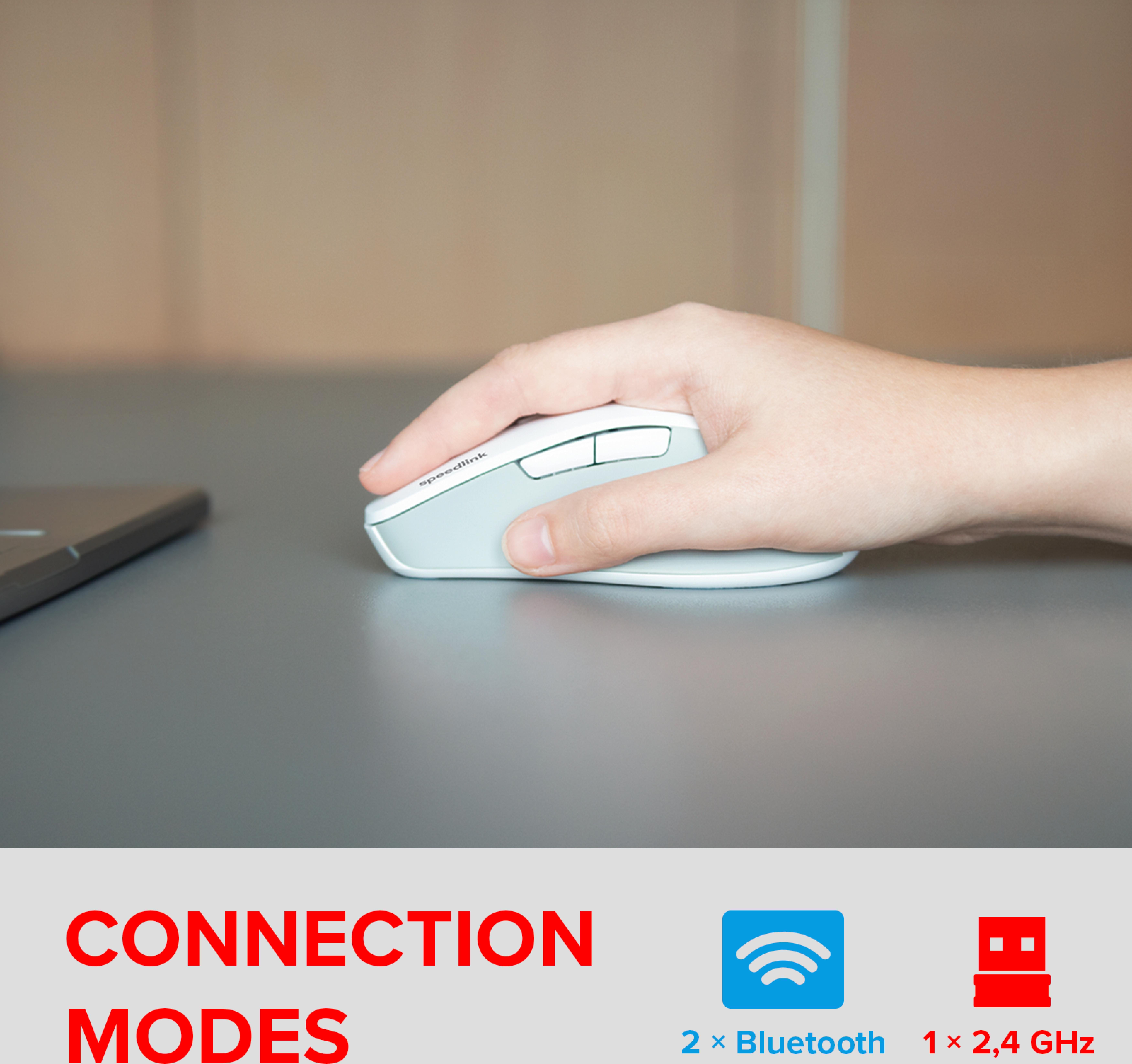 SPEEDLINK VELORA Rechargeable Mouse - Wireless, Bluetooth, Smart Flying Scroll Wheel, white