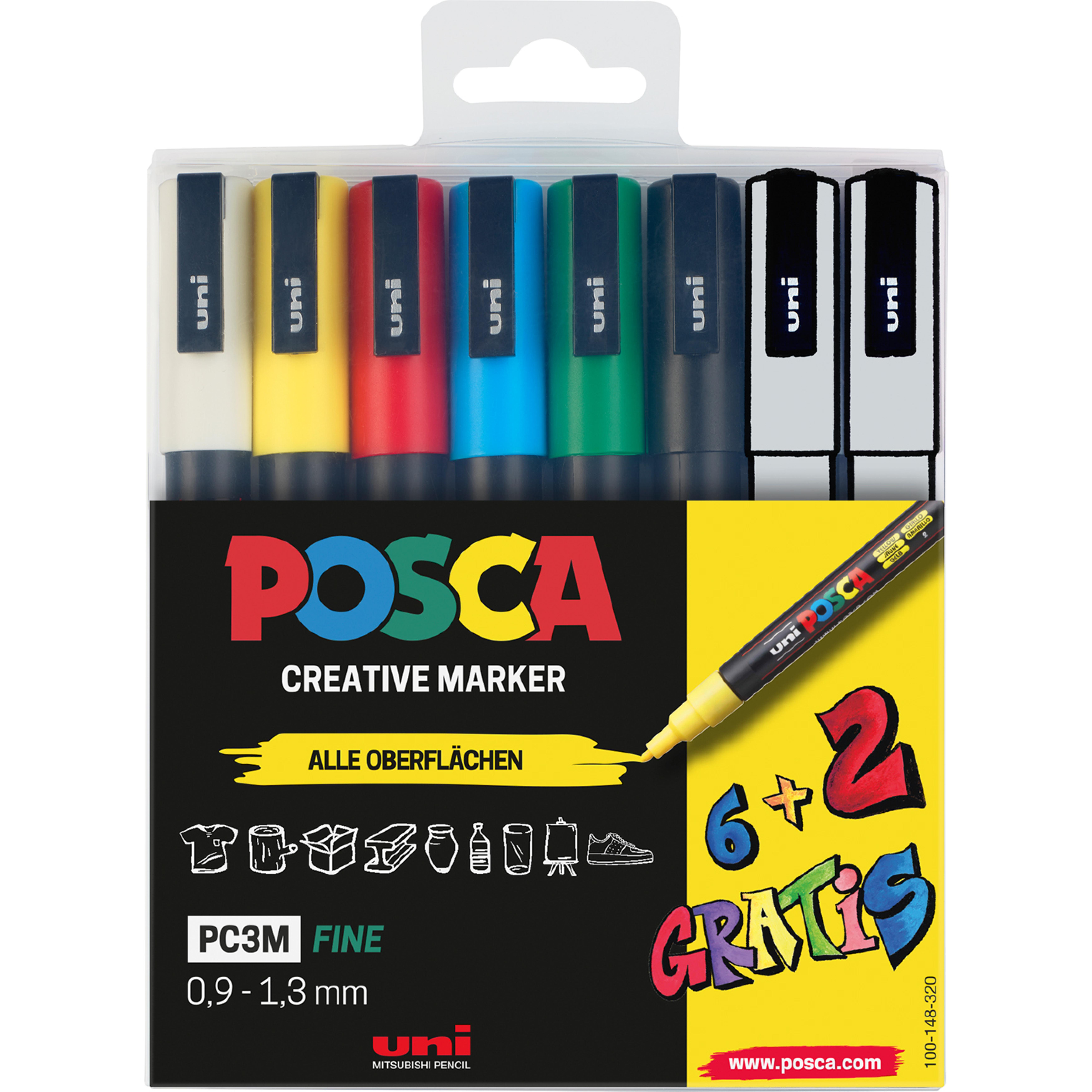 POSCA Marker UNI PC-3M 6+2 Set