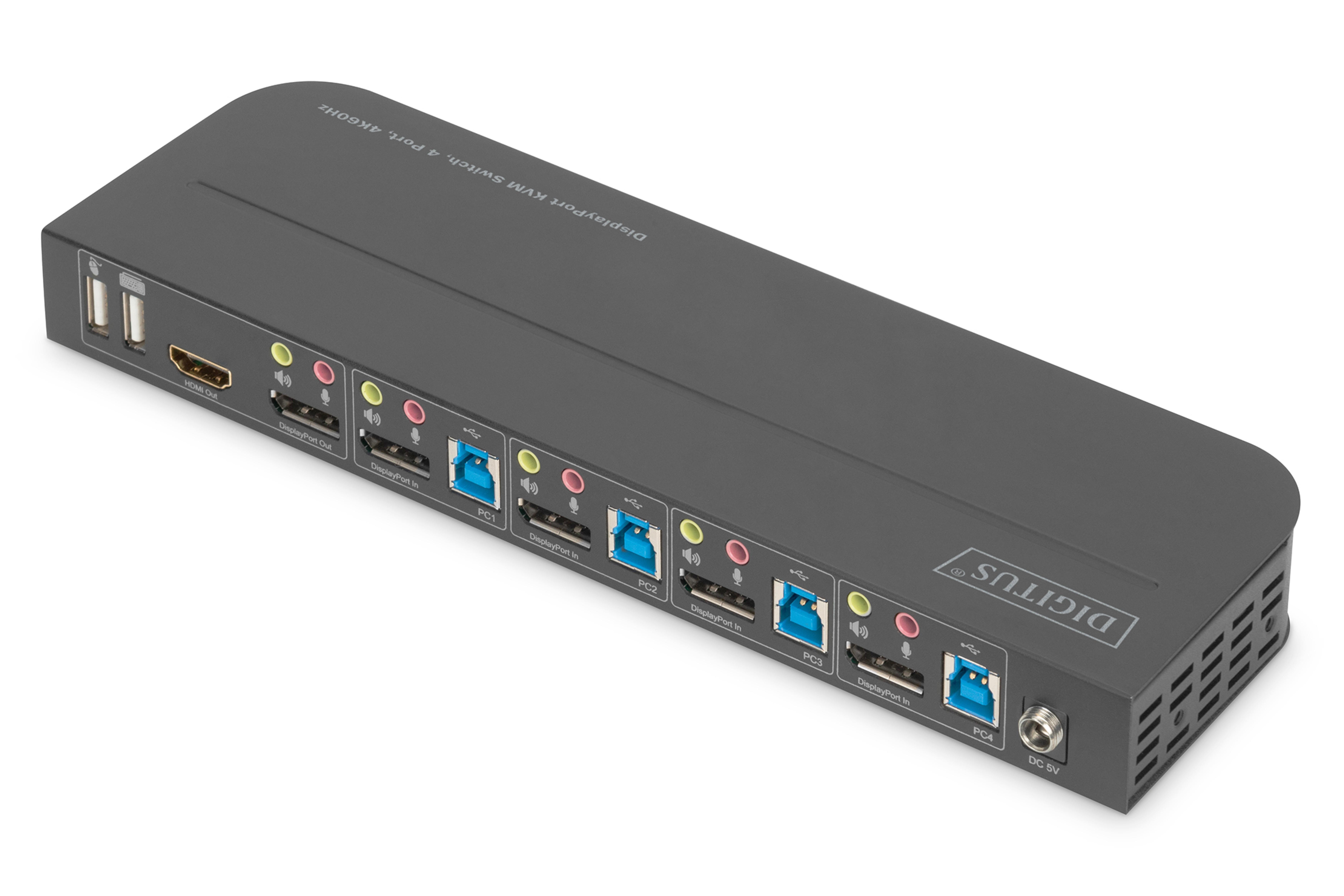 DIGITUS KVM Switch 4-Port, 4K60Hz, 4x DP in, 1x DP/HDMI out