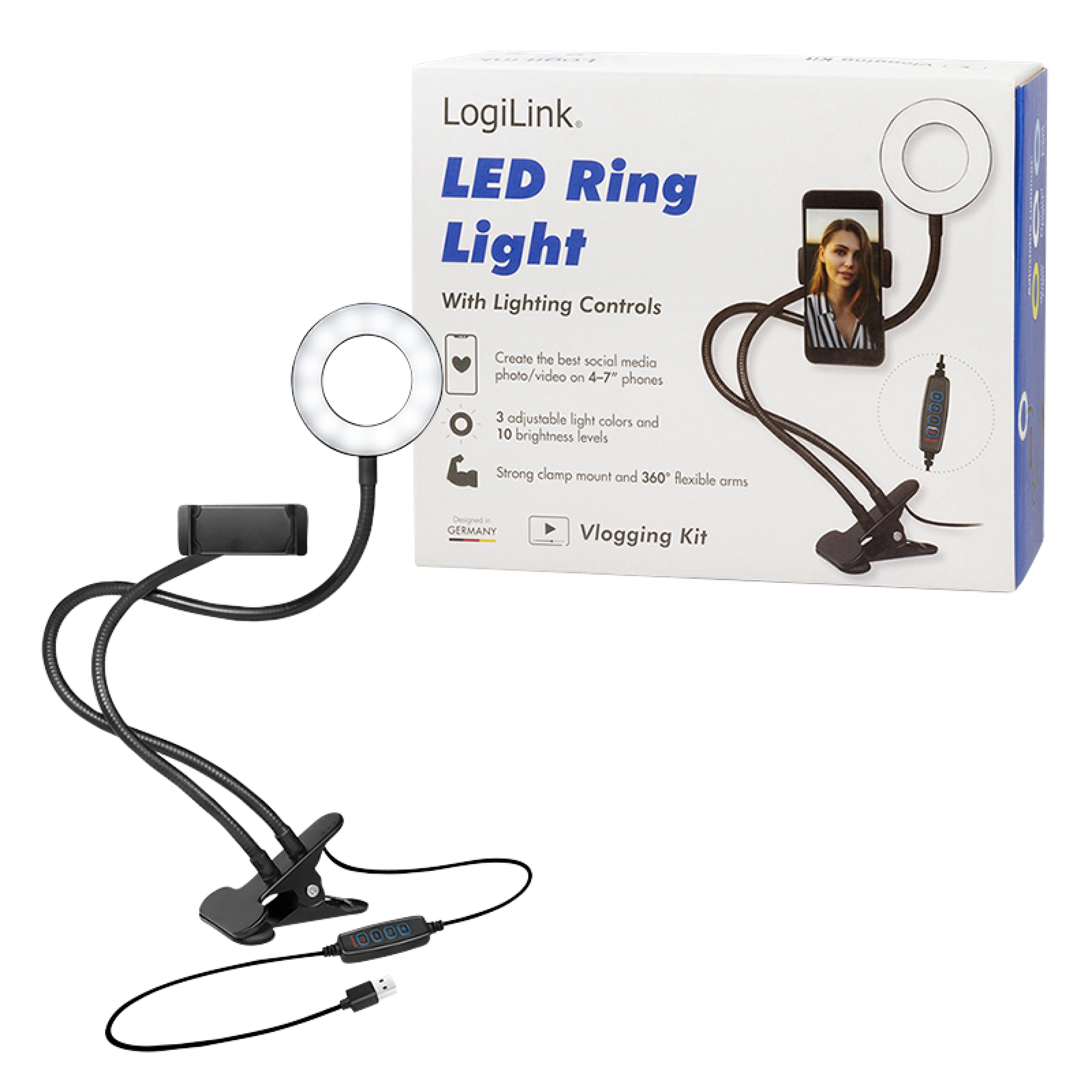 Logilink Smartphone-Ringlicht-Klemmhalterung, DM 8.5cm