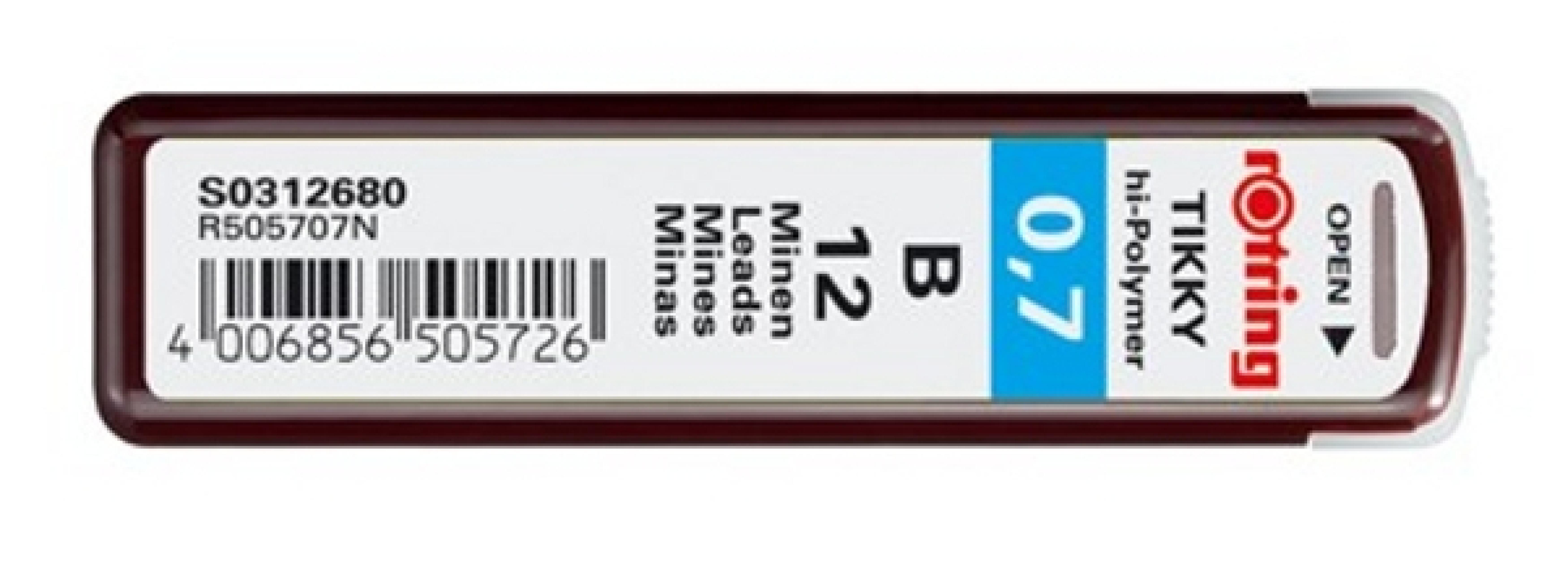 ROTRING Feinmine Dose Feinminen 12 Stueck 0,7 B