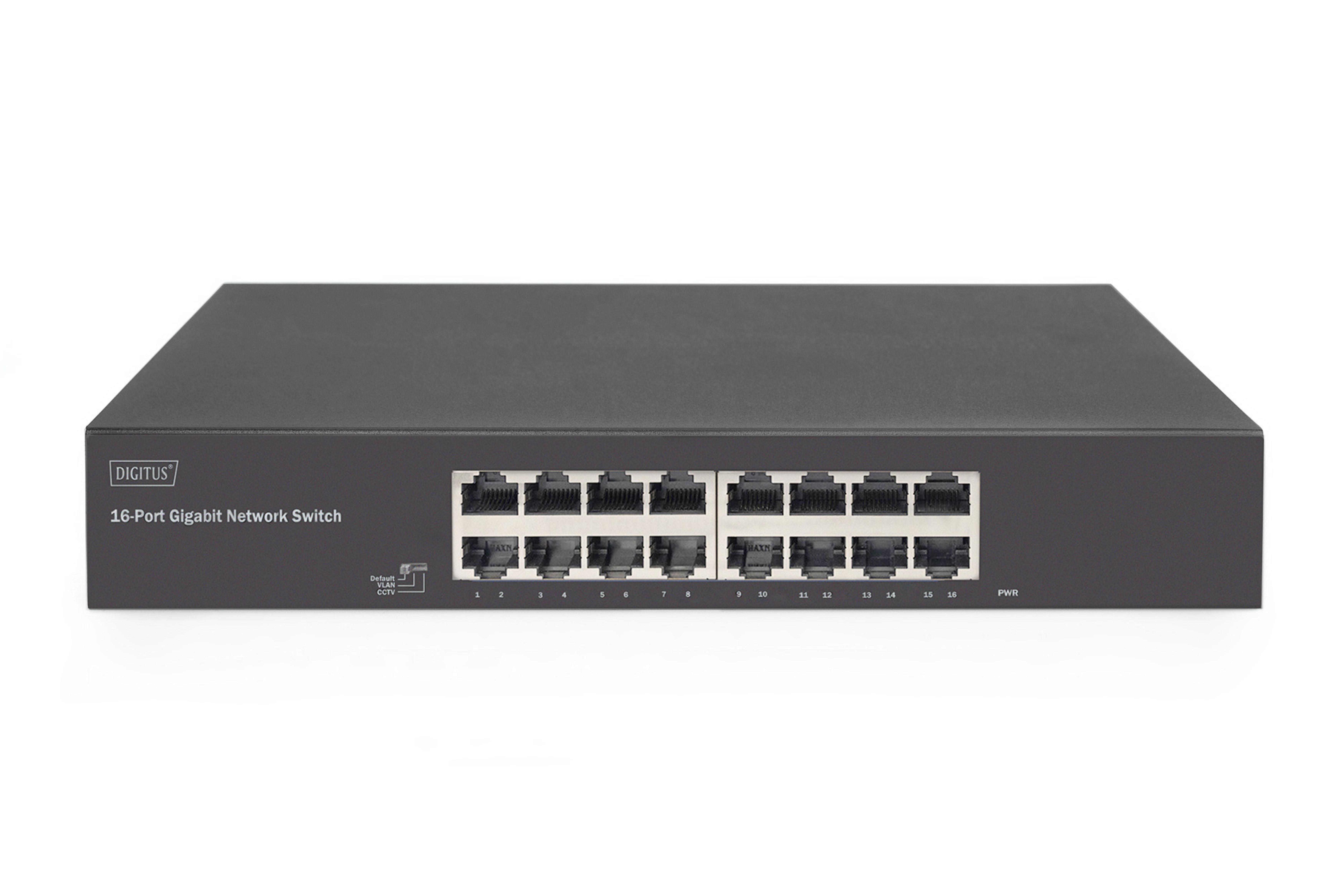 DIGITUS Switch 16-Port Gigabit, 19" unmanaged schwarz