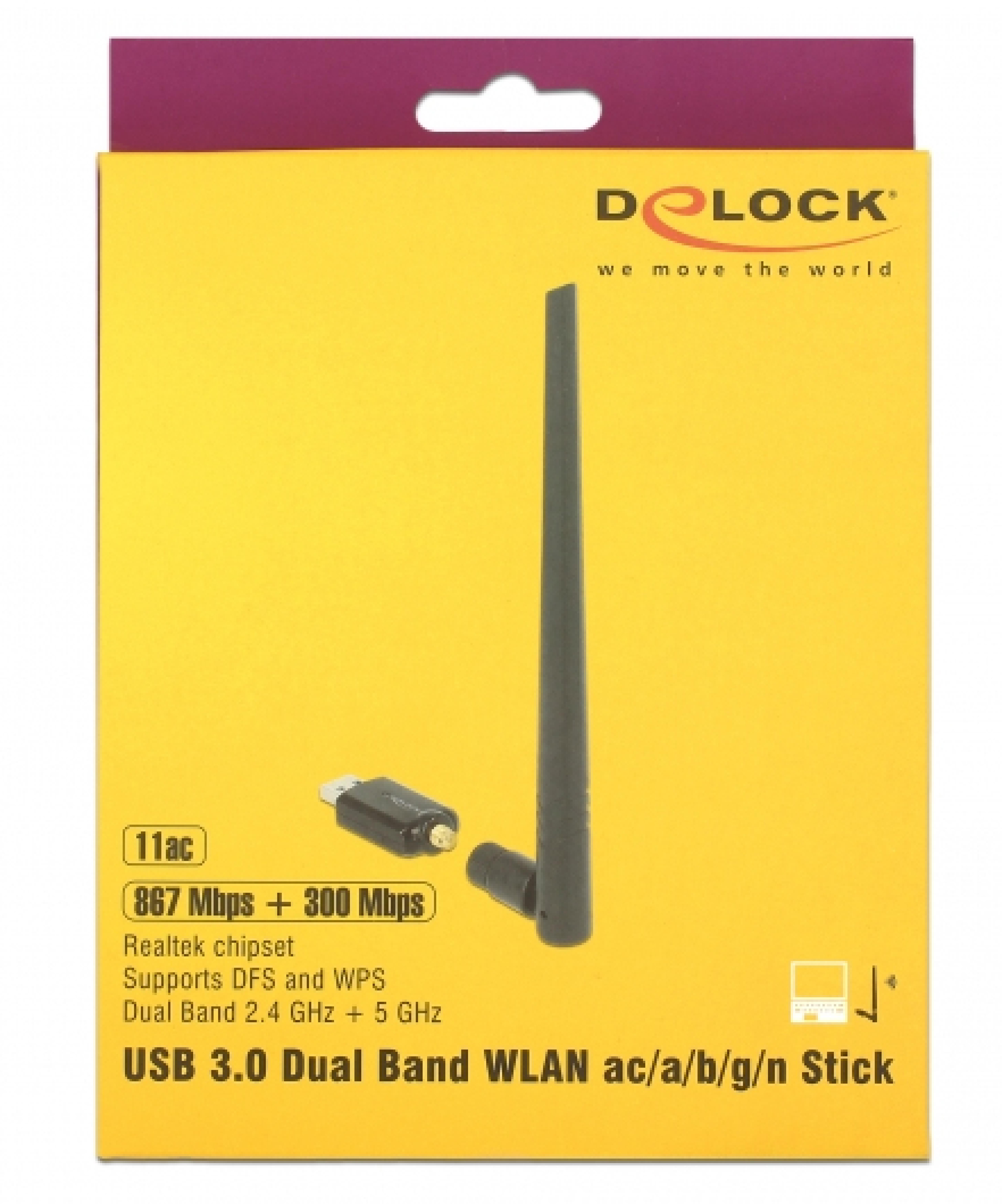DELOCK WLAN-Stick USB3.0 Dualband 300Mbps + ext. Antenne