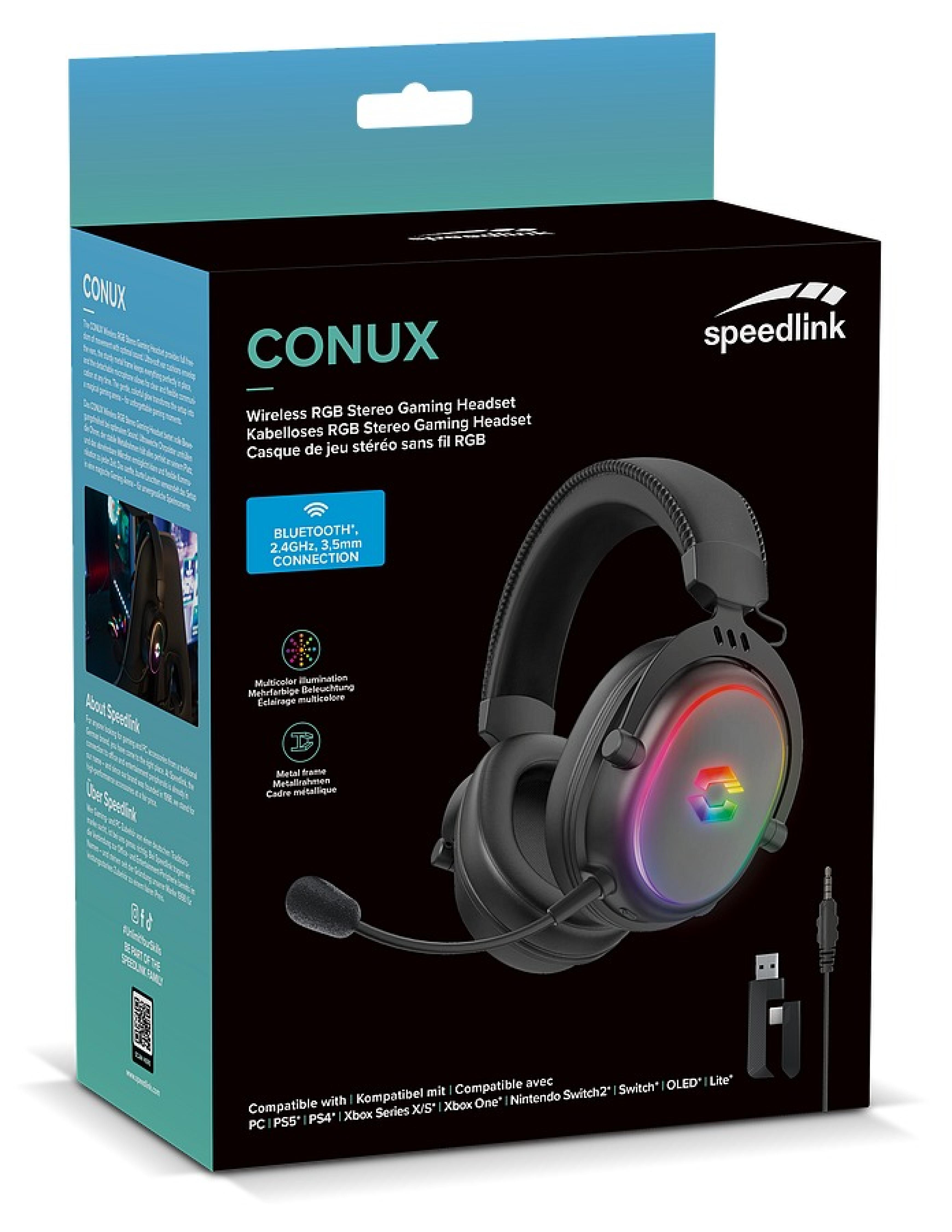 SPEEDLINK CONUX Wireless RGB Stereo Gaming Headset - for PC/PS5/PS4/Xbox Series X/S/Switch2/Switch/OLED/Lite, black