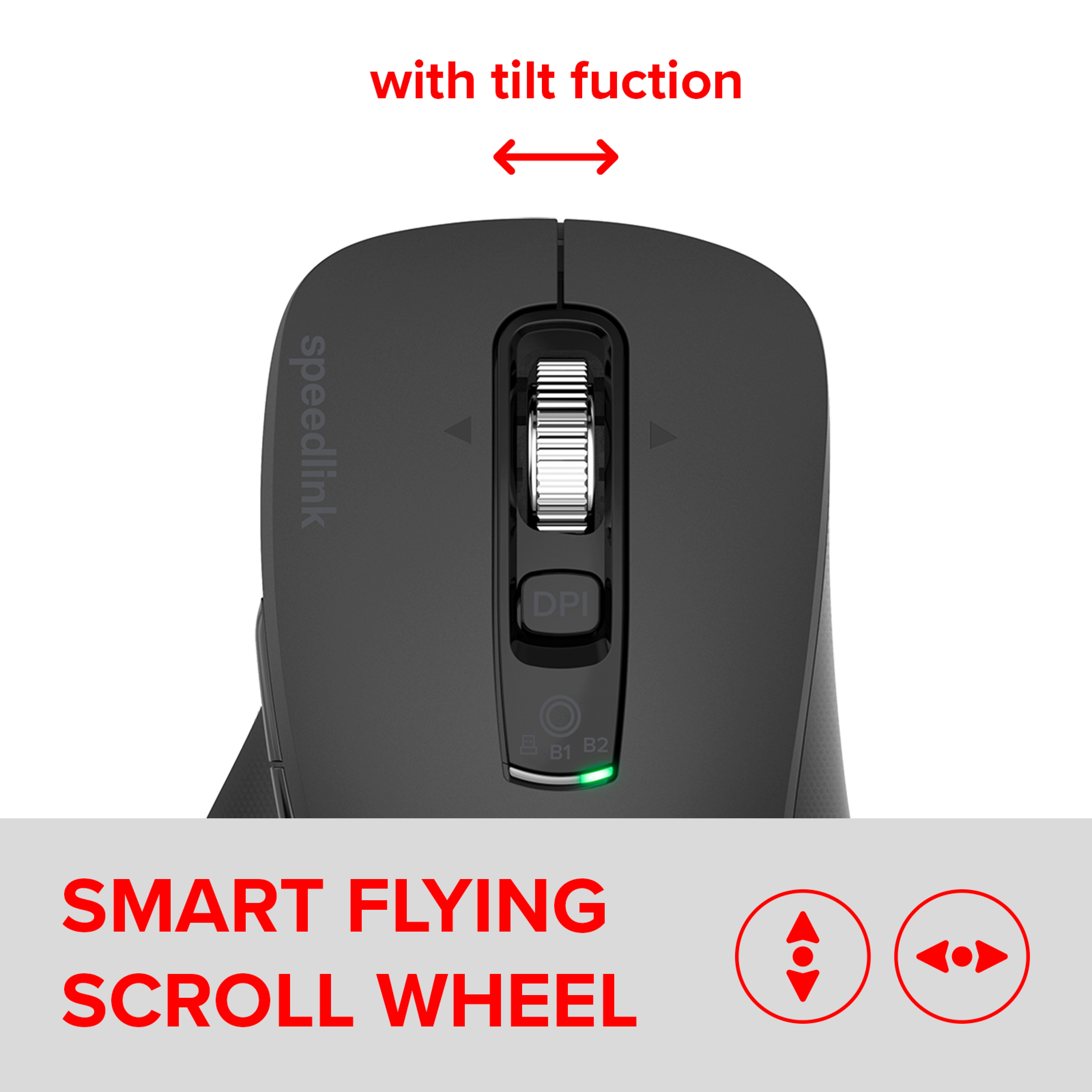 SPEEDLINK VELORA Rechargeable Mouse - Wireless, Bluetooth, Smart Flying Scroll Wheel, black