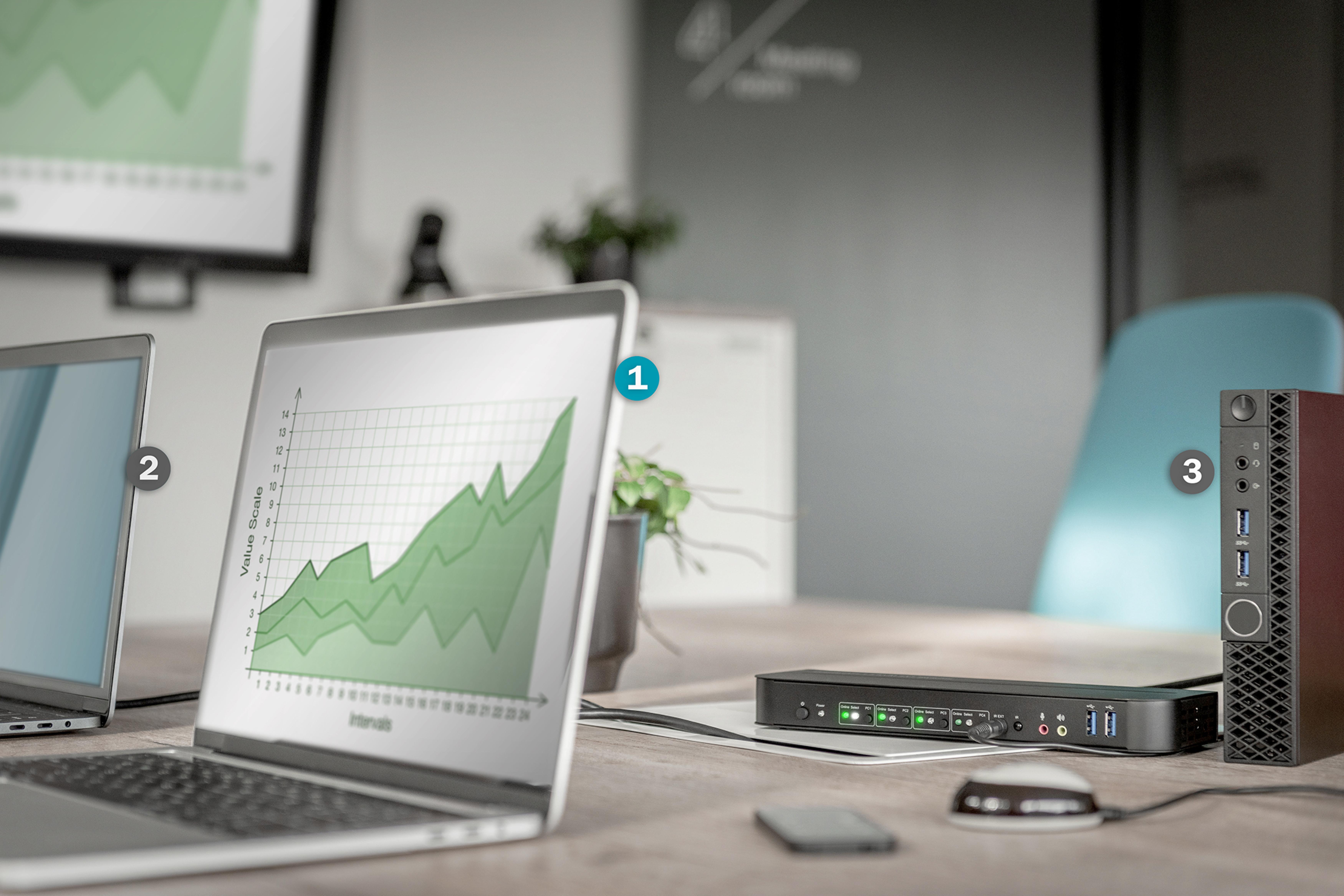DIGITUS KVM Switch 4-Port, 4K60Hz, 4x DP in, 1x DP/HDMI out