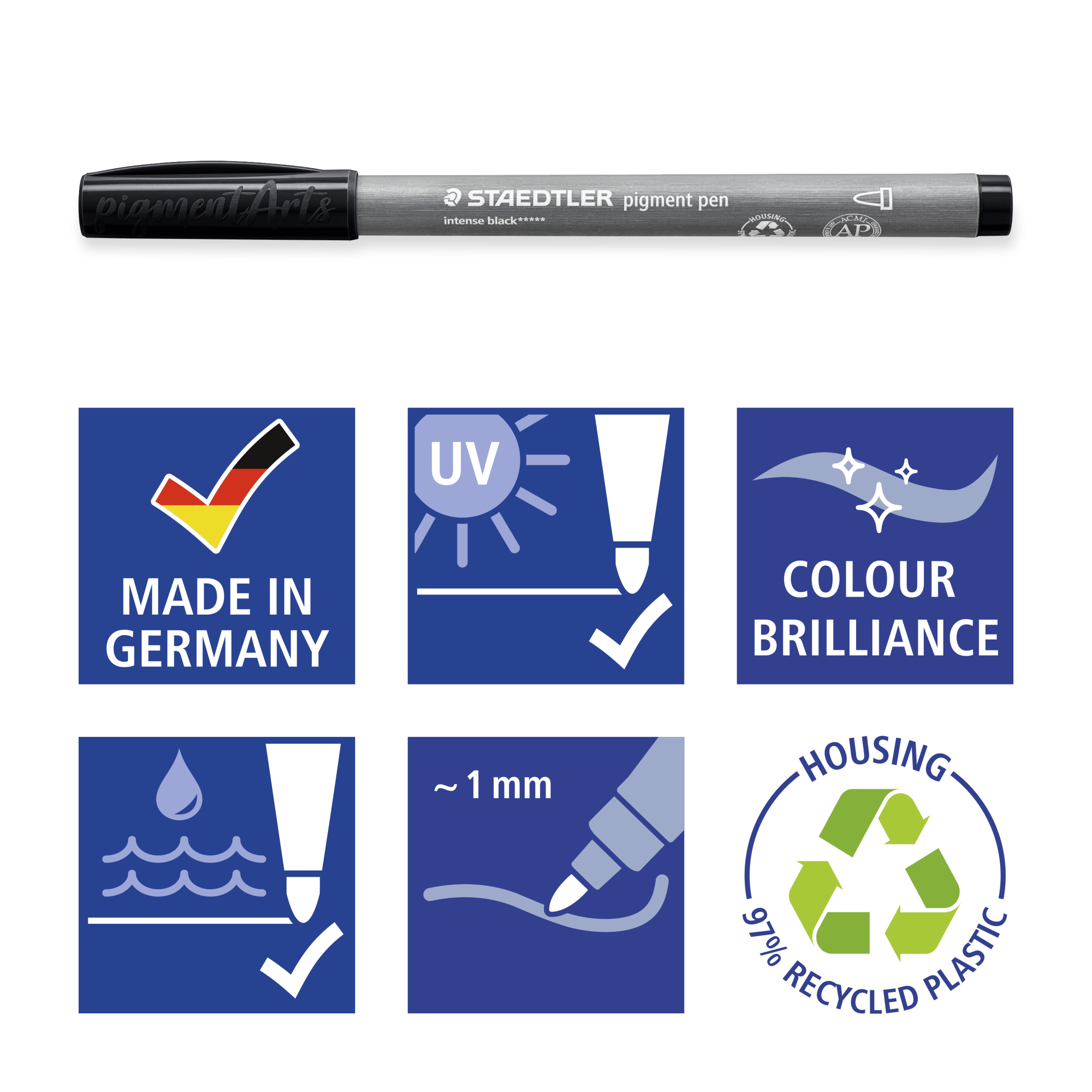 STAEDTLER MultiInk Pigment Arts intensiv pen schwarz 2er-Set retail