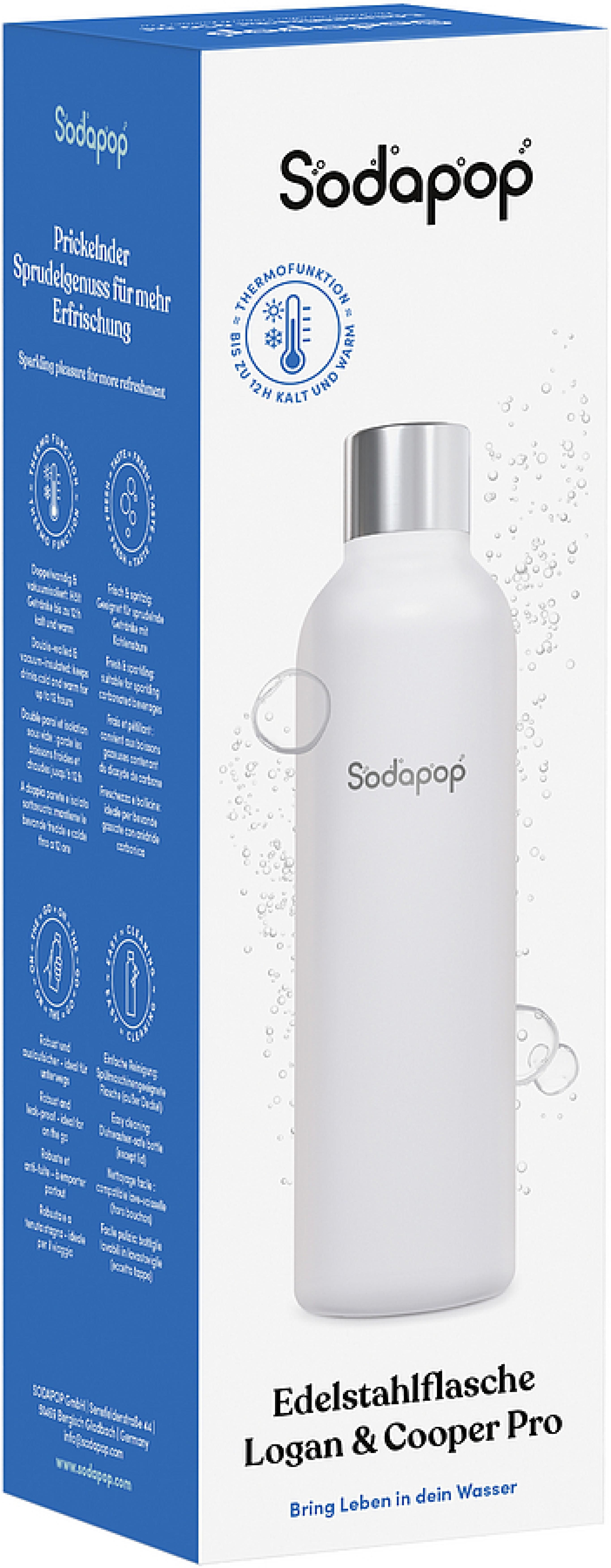 SODAPOP Edelstahlflasche 750ml weiß für Logan und Cooper Pro
