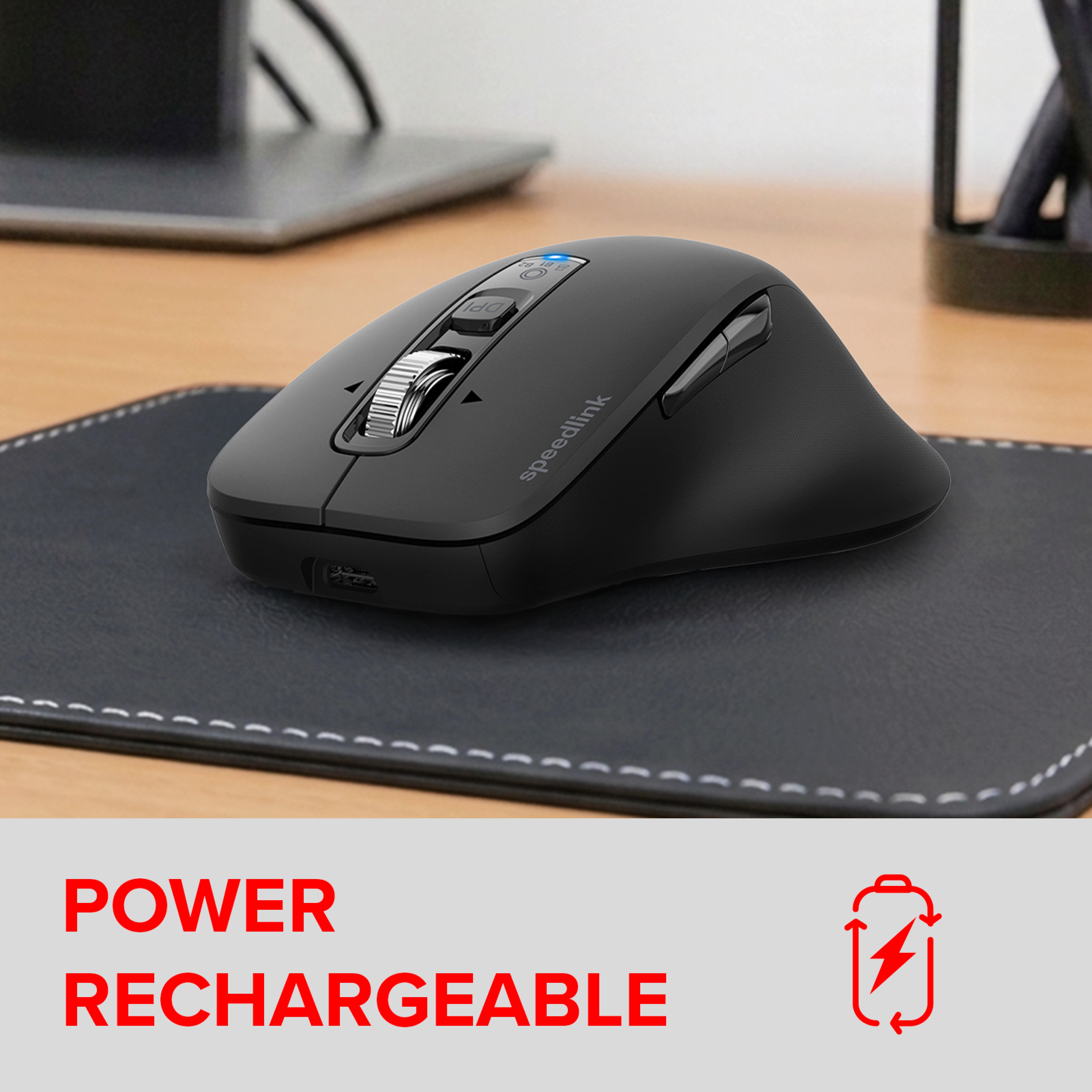 SPEEDLINK VELORA Rechargeable Mouse - Wireless, Bluetooth, Smart Flying Scroll Wheel, black