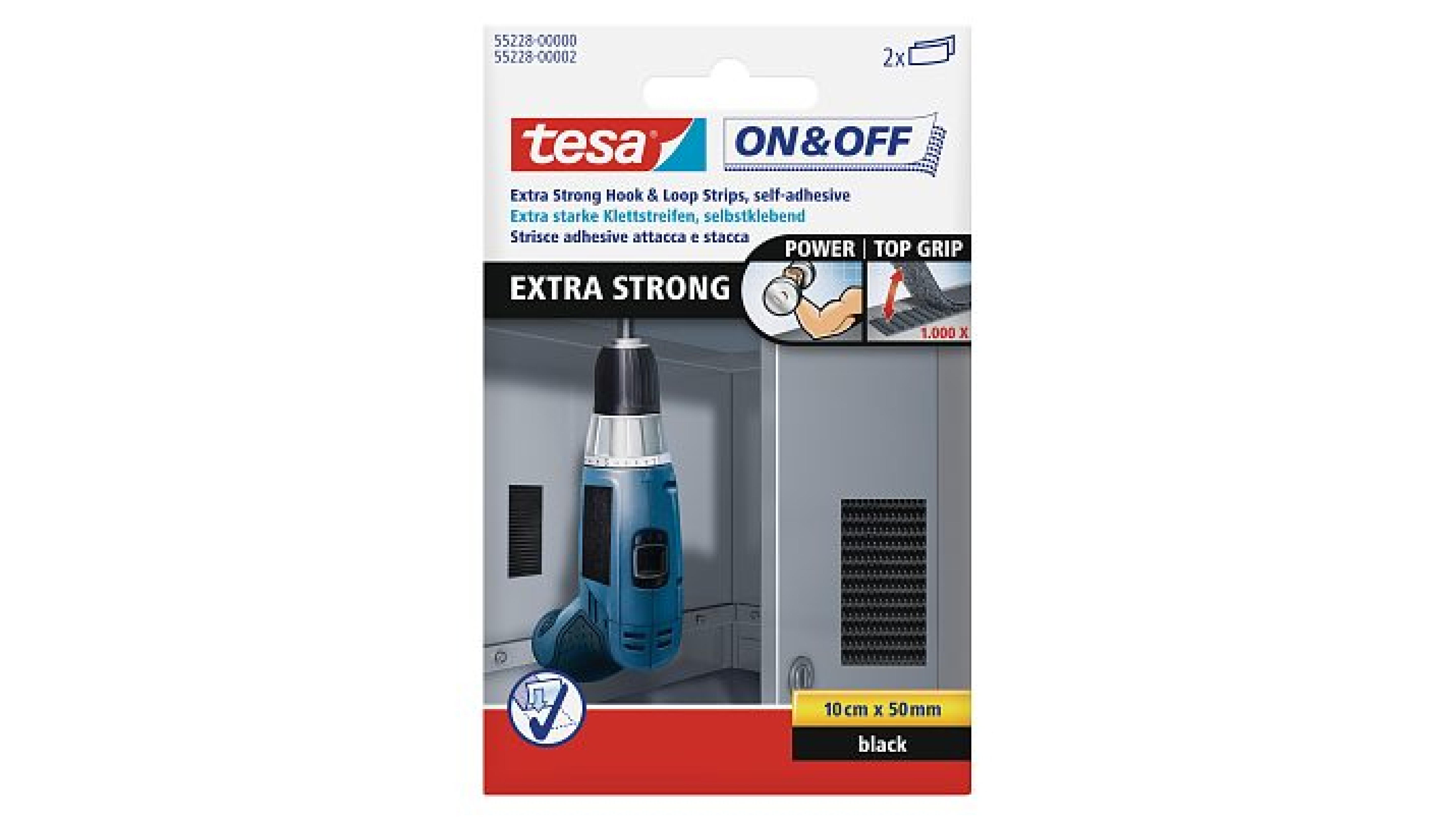 tesa ON&OFF Extra Strong Klettstreifen schwarz 2 St. 10/50
