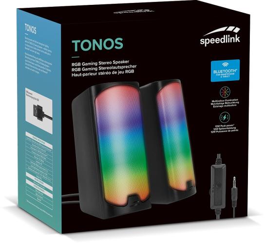 Verpackung der Speedlink TONOS RGB Gaming Stereo Lautsprecher mit Bluetooth-Funktion