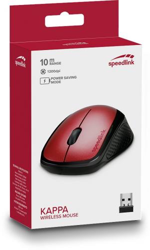 Verpackung der Speedlink Kappa kabellosen Maus in Rot mit 10m Reichweite und 1200 dpi.