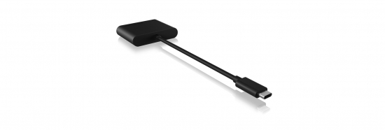 Schwarzer USB-C-zu-HDMI-Adapter mit Kabel auf weißem Hintergrund