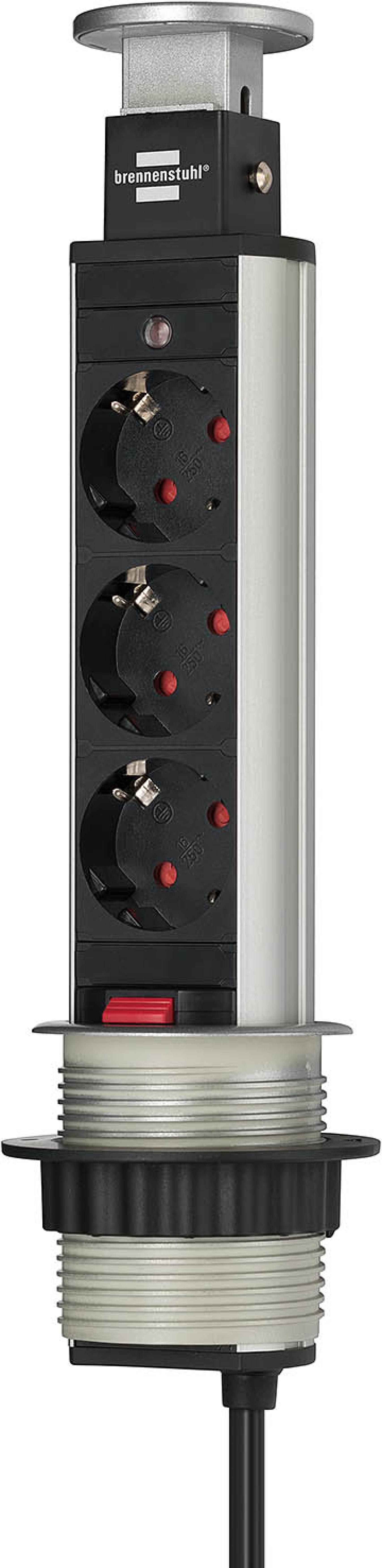 Brennenstuhl Steckdosenleiste Tower 3x 2m versenkbar schw