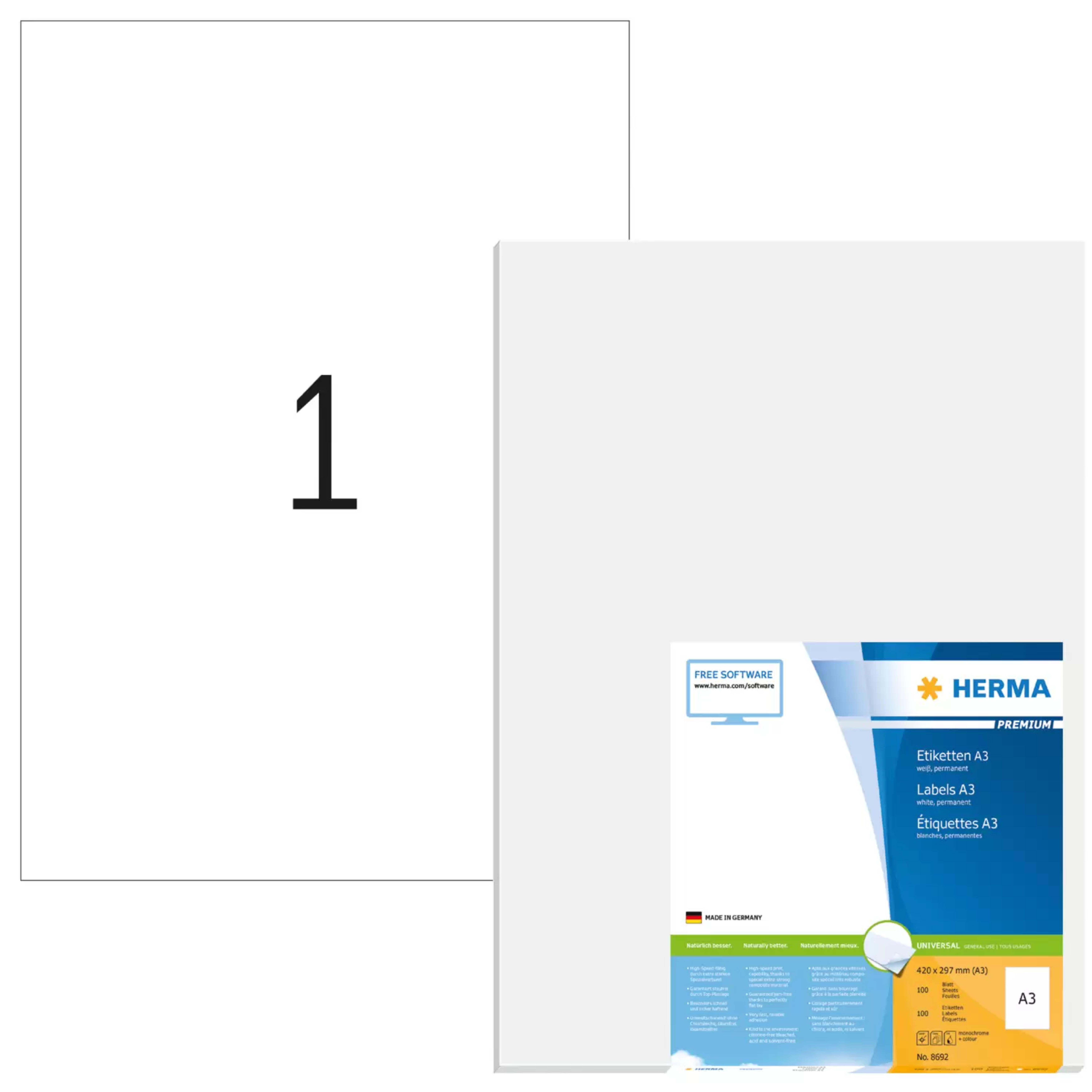 HERMA A3-Etiketten Premium weiss 297x420 mm Papier 100 St.