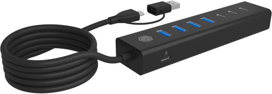 RAIDSONIC ICY BOX 7-Port USB 3.2 Gen 1 Hub, 3x USB Type-C®, 4x USB Type-A, Combo Hostanschluss, integriertes Kabel, Aluminium