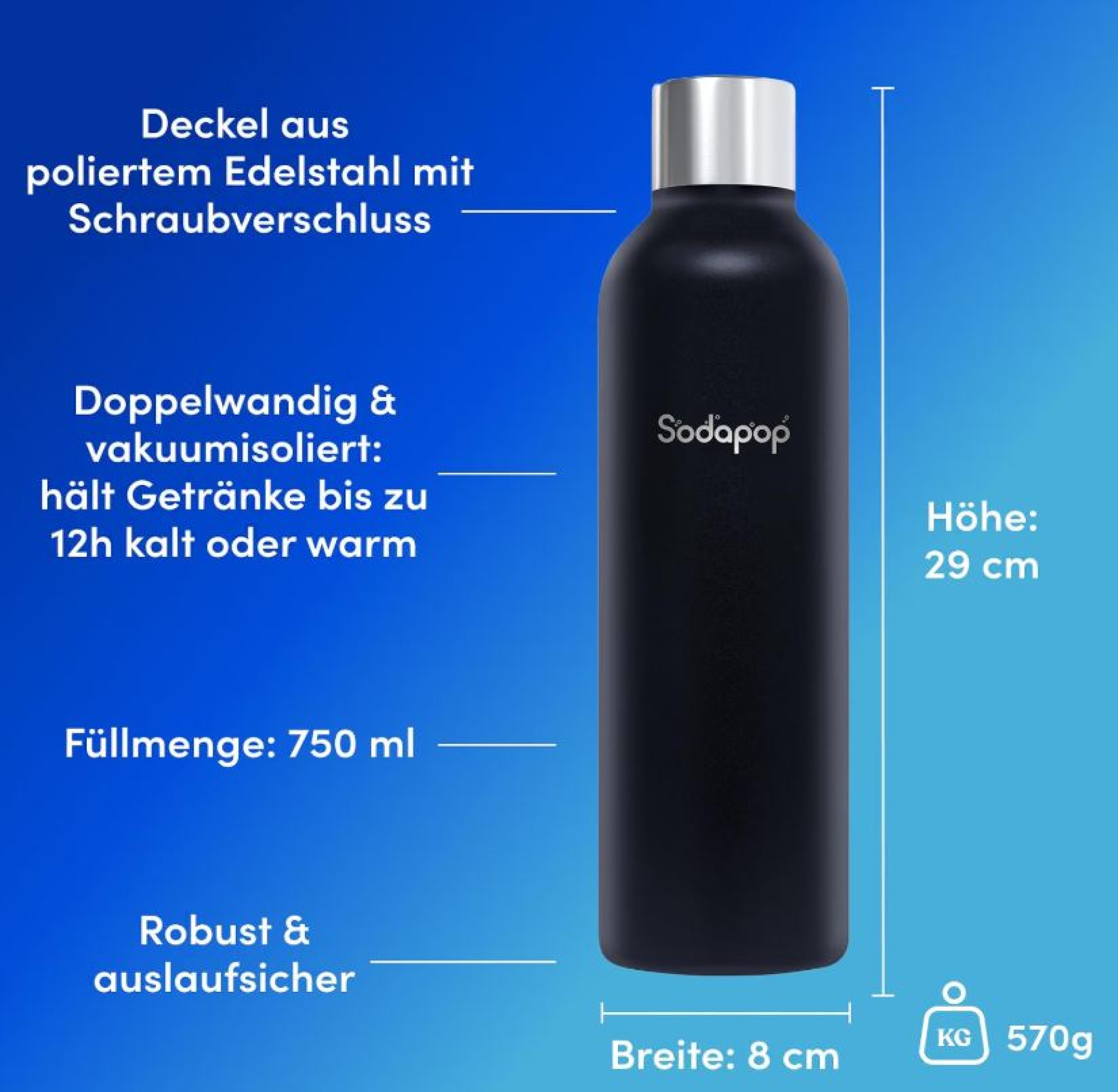 SODAPOP Wassersprudler Cooper Pro schwarz mit PET- und Edelstahlflasche