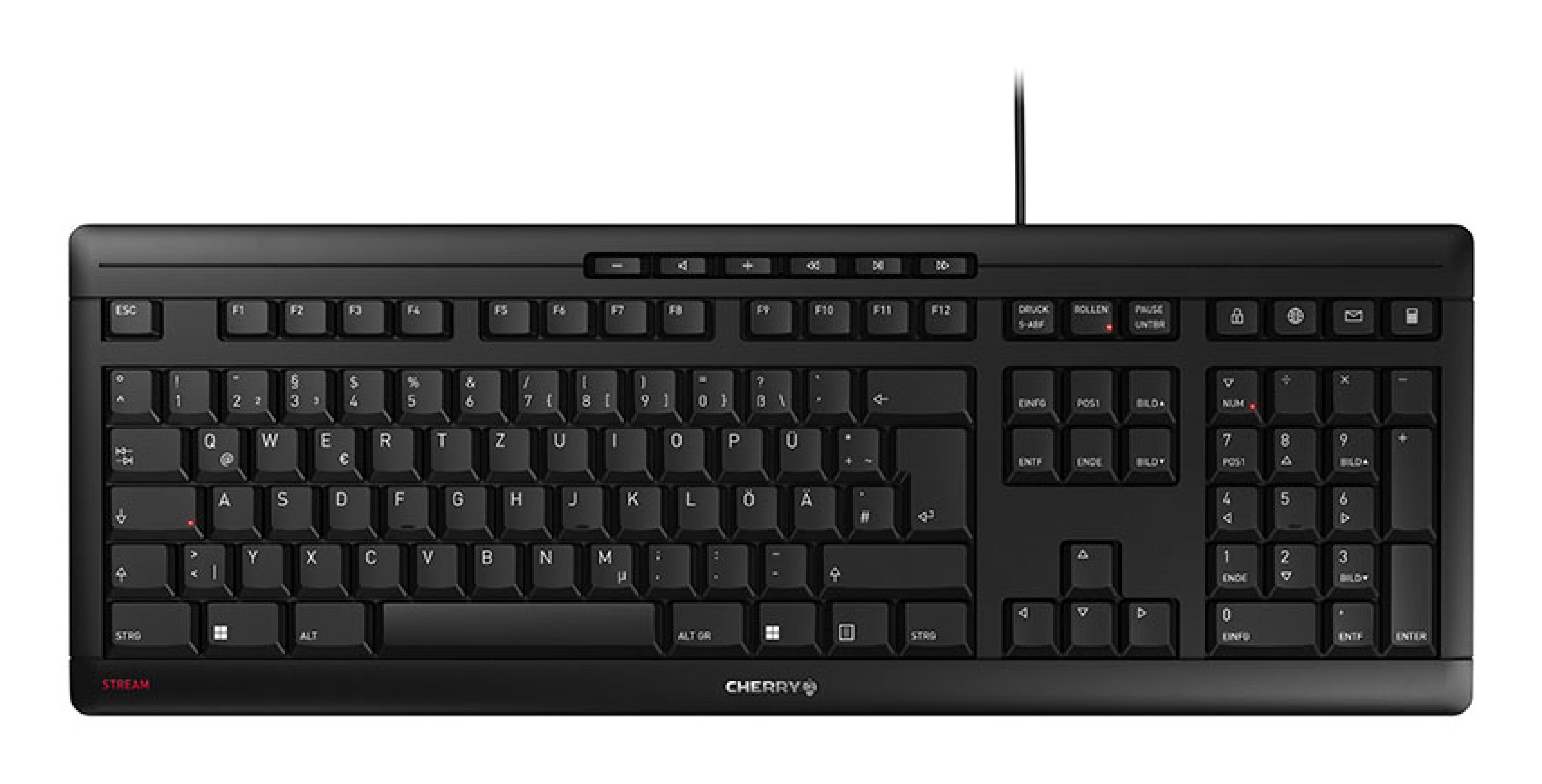 CHERRY STREAM Tastatur Wired DE 1.80m schwarz