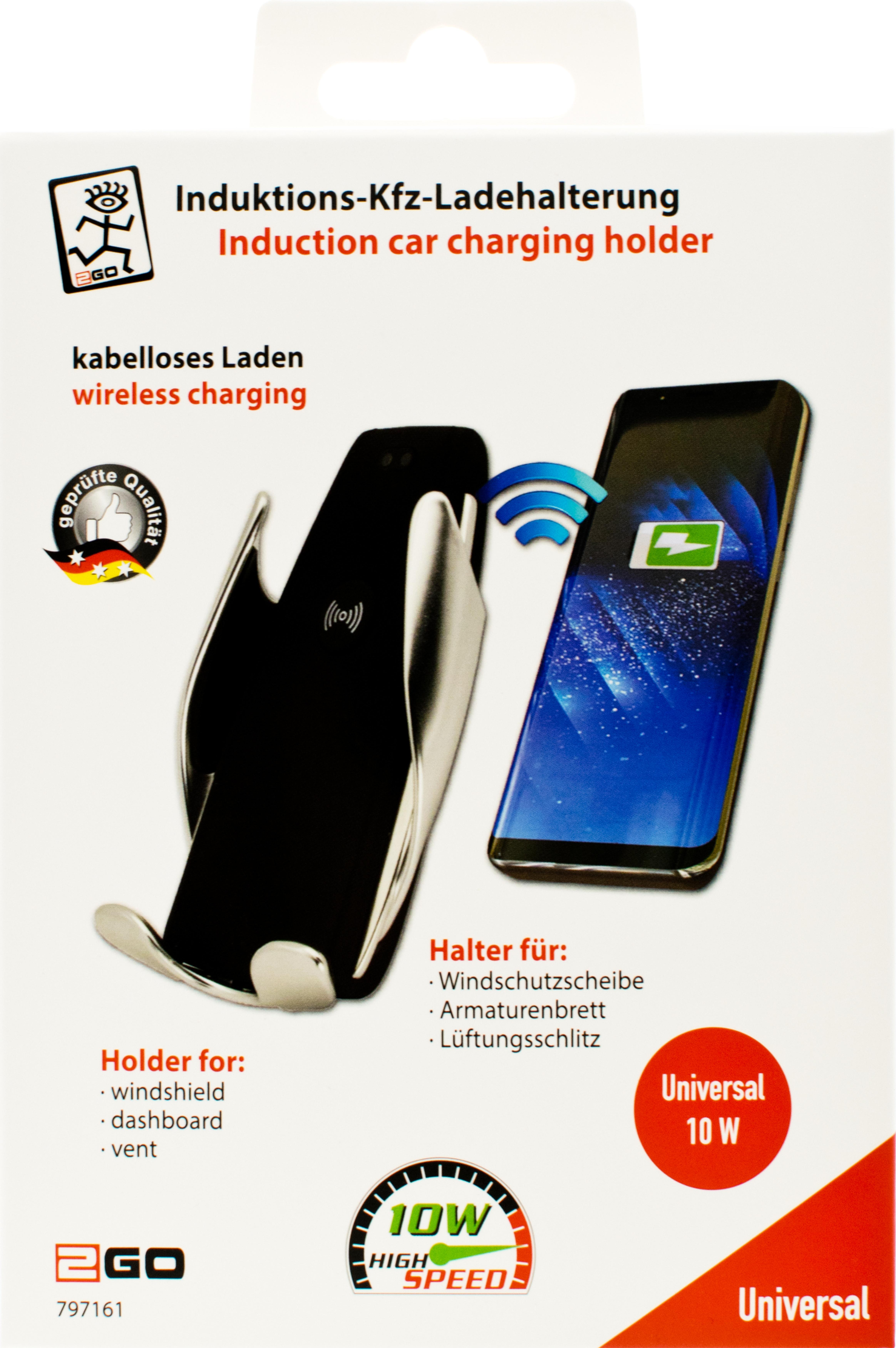 2GO Smartphone-Handyhalter m. Wireless Charging 10W Funktion