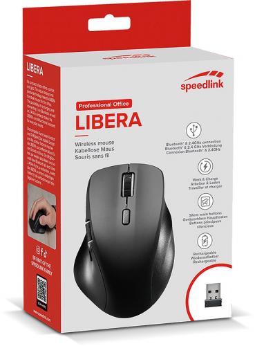 Verpackung der Speedlink Libera kabellosen Maus mit ergonomischem Design und Bluetooth Funktion.