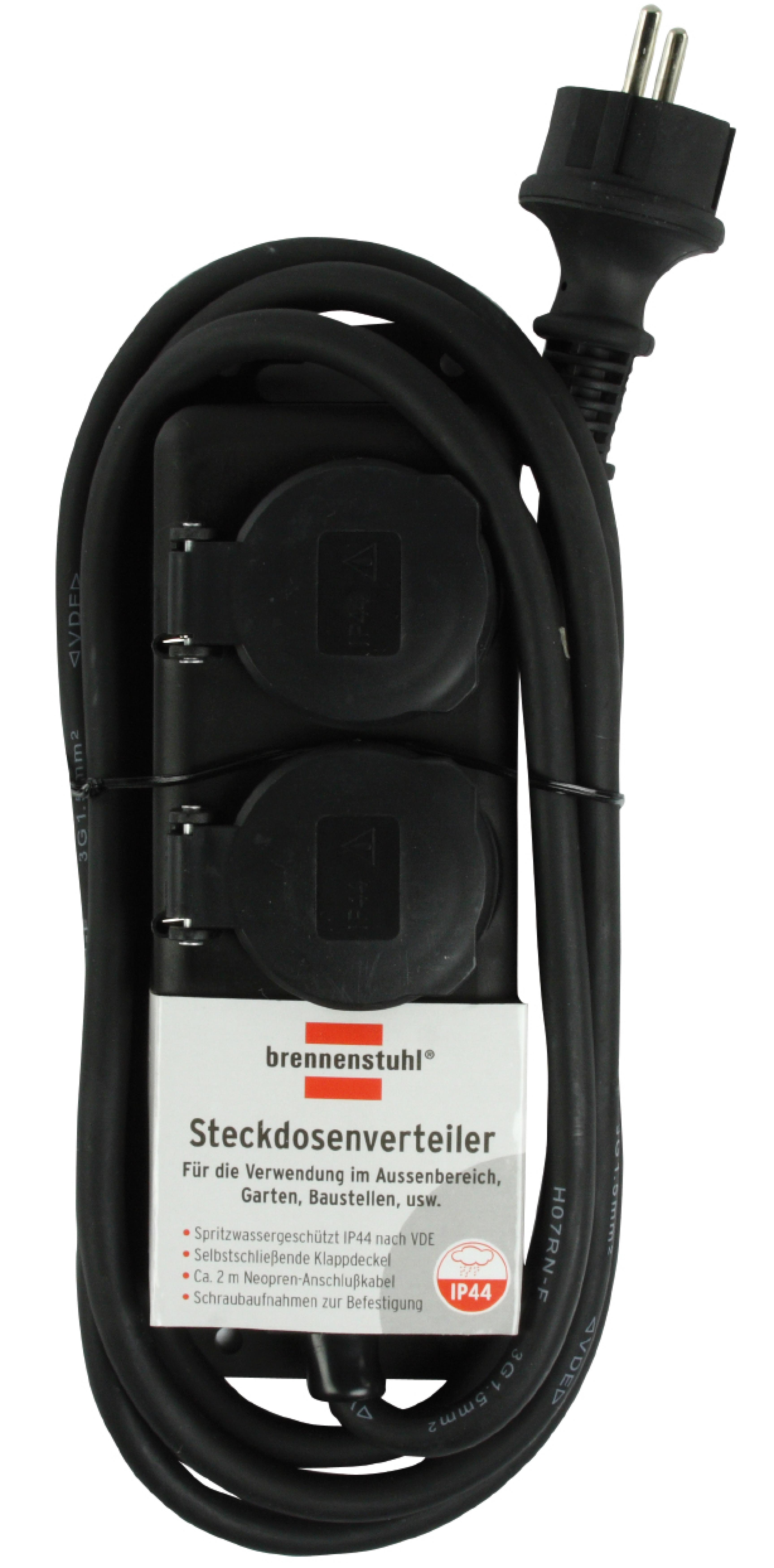 Brennenstuhl Steckdosenleiste mit Deckeln IP44 2x 2m sw