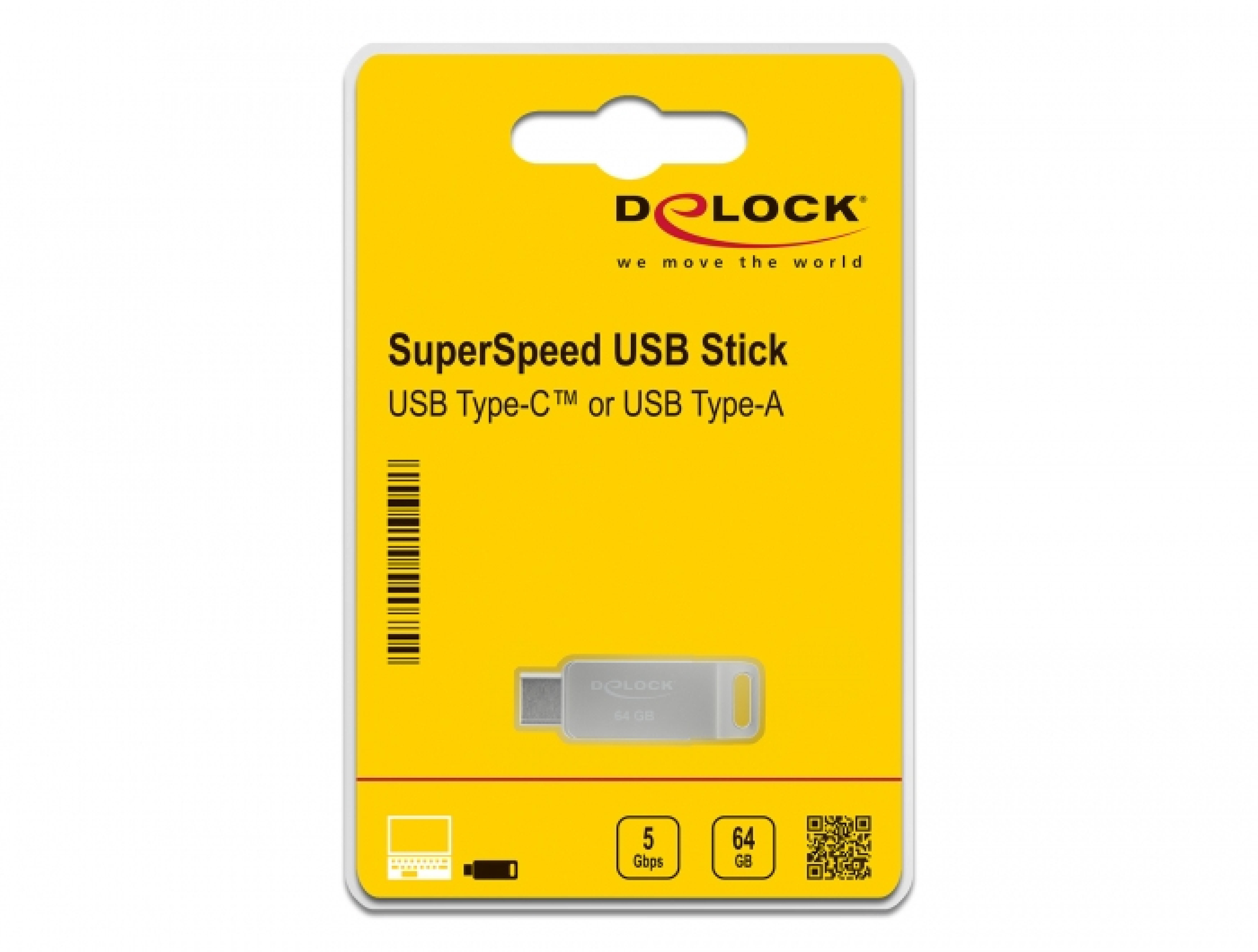 DELOCK USB 3.2 Gen1 USB-C+Typ-A Speicherstick 64 GB - Metall