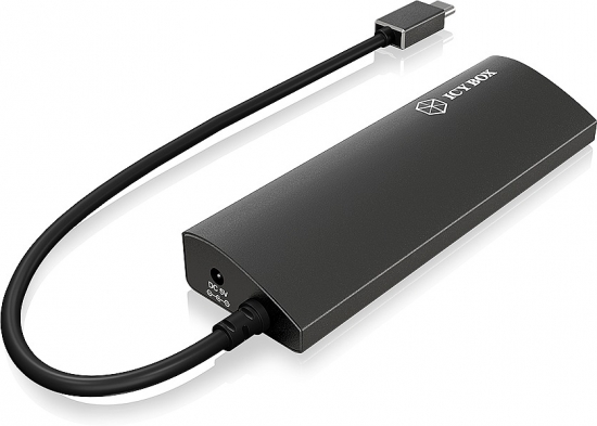Schwarze USB-C Dockingstation mit integrierter Kabelverbindung