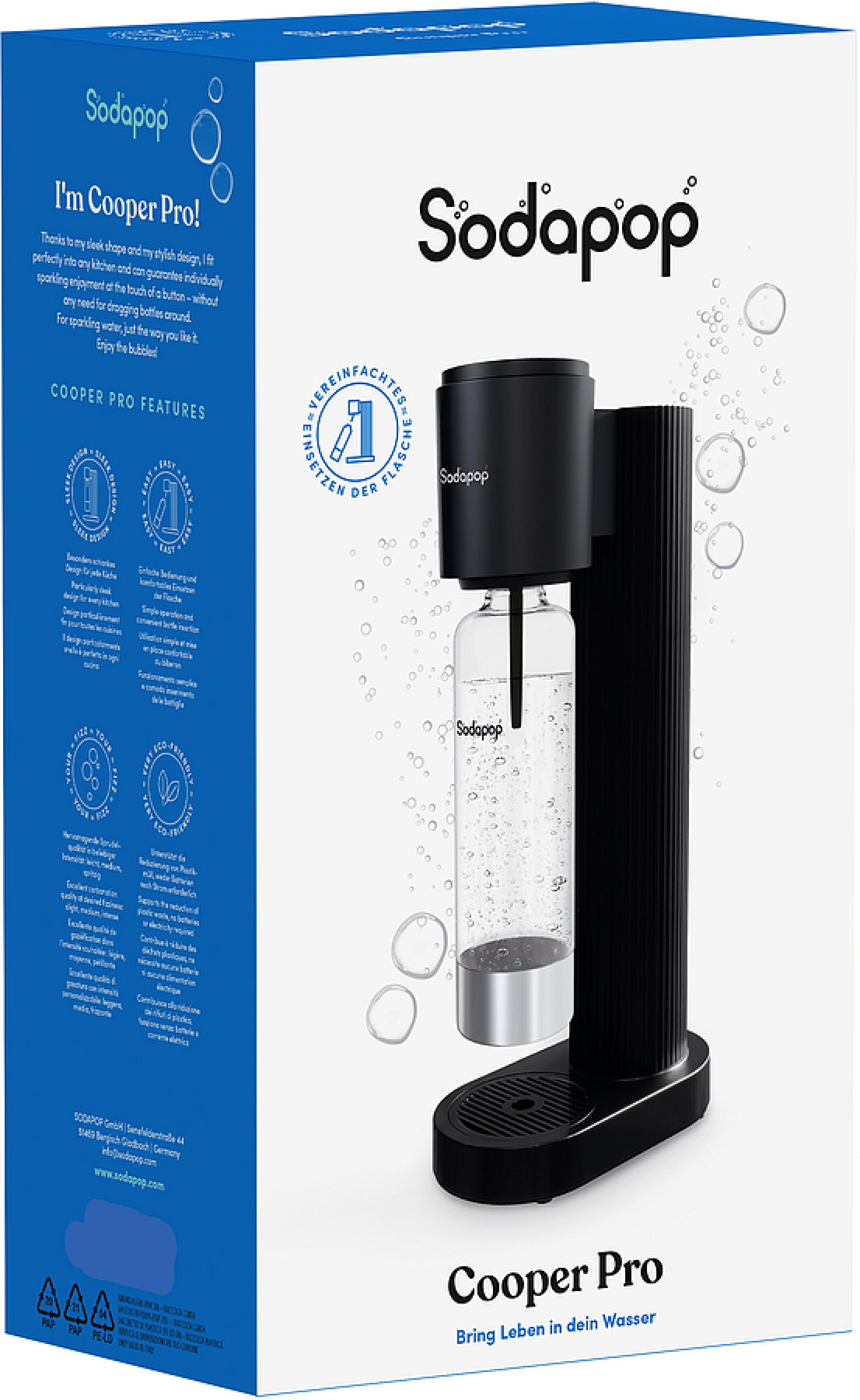 SODAPOP Wassersprudler Cooper Pro, schwarz, 1x 850ml PET-Flasche