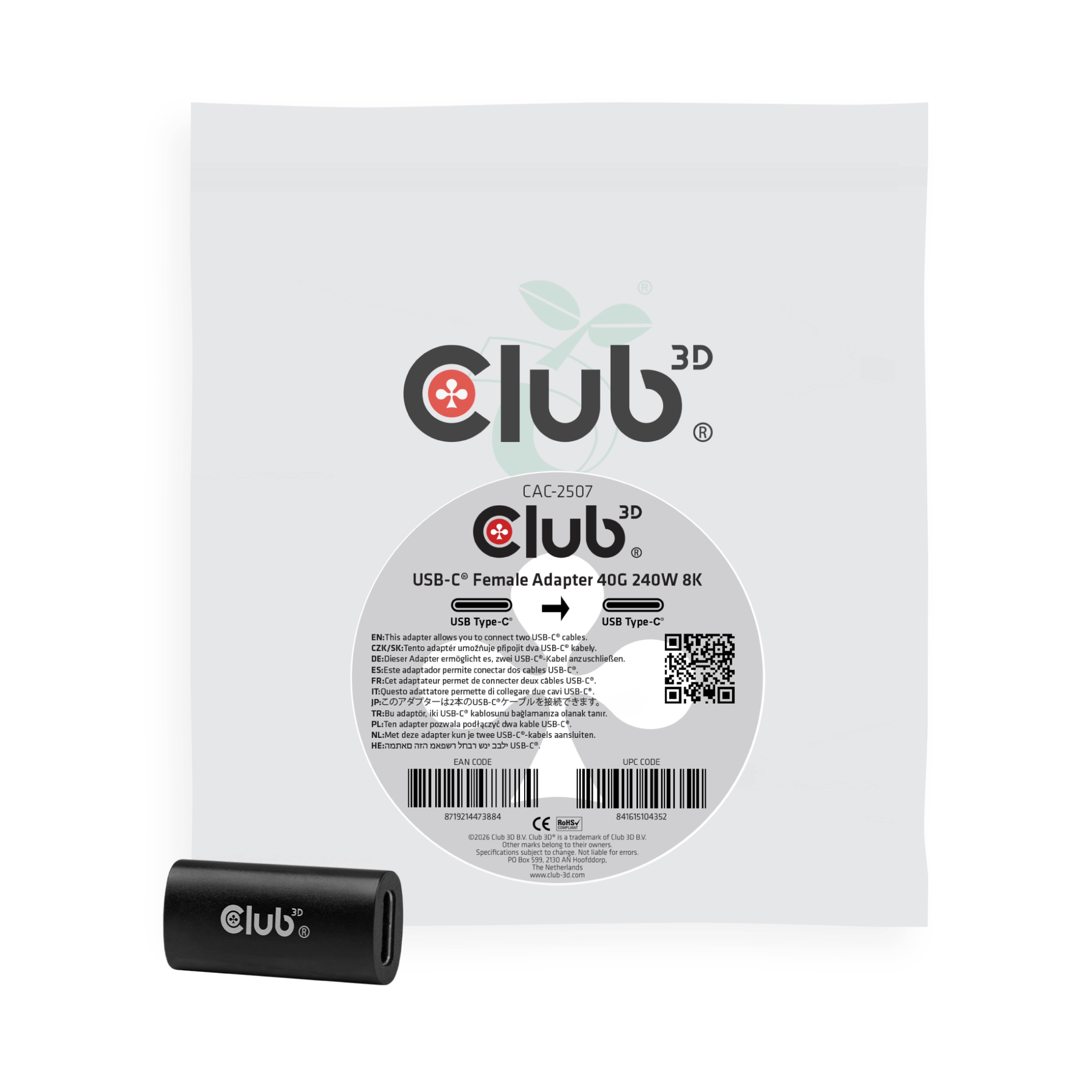 Club3D Adapter USB-C > USB-C 40Gbps 240W 8K@60Hz Bu/Bu retail