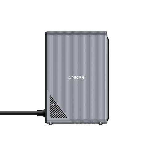 Anker tragbares Ladegerät Seitenansicht Seitenansicht eines Anker tragbaren Ladegeräts mit Kabel