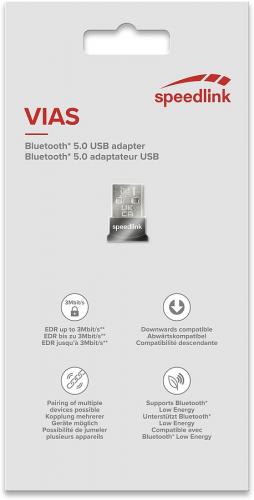 Verpackung des speedlink VIAS Bluetooth 5.0 USB Adapters mit Produktdaten