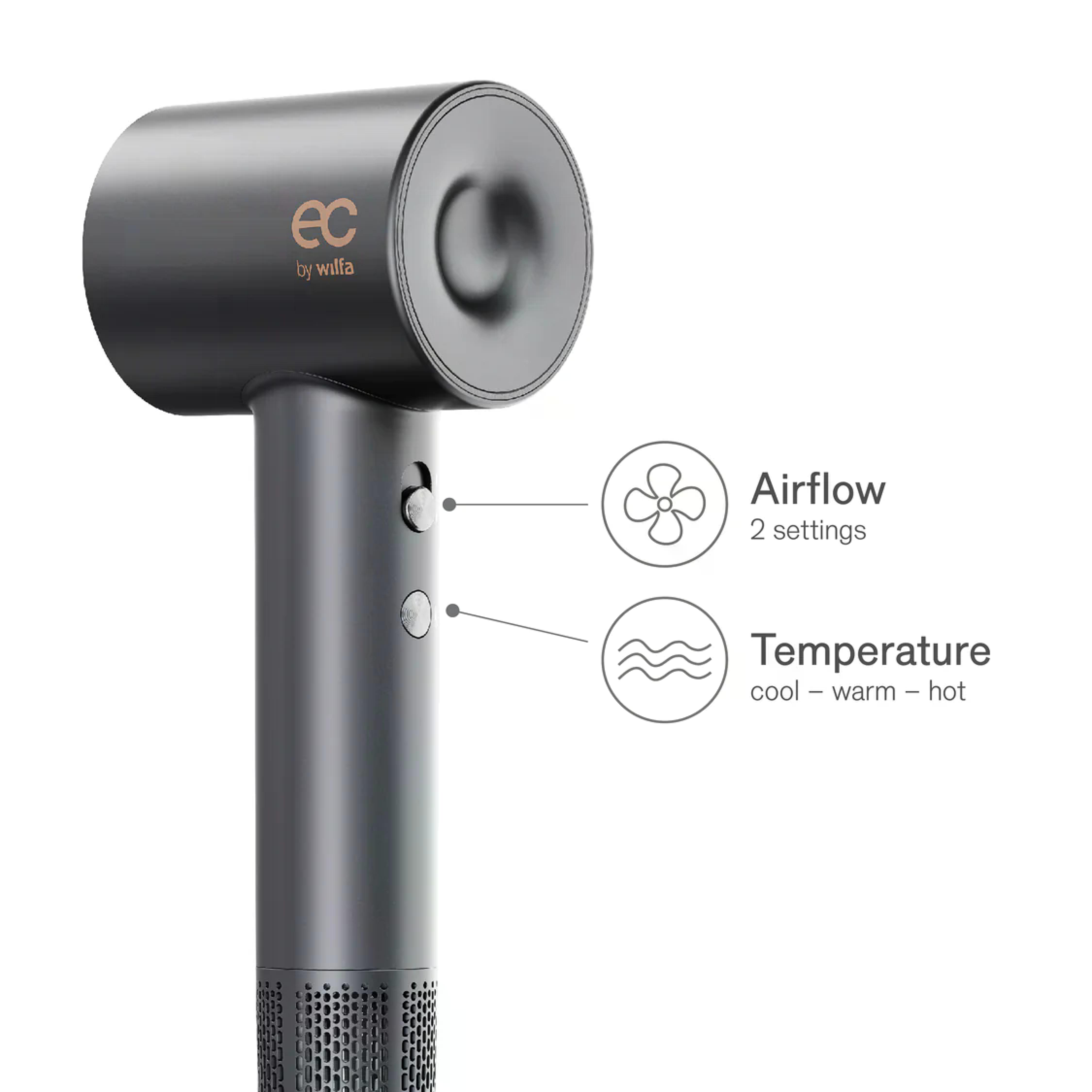 EC BY WILFA Haartrockner Fohn DRIFT HAIR DRYER ION SYSTEM HD2G-I1600, anthrazit