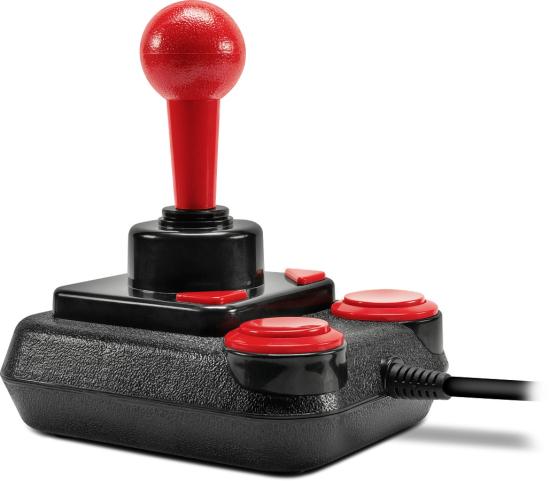 Retro-Joystick in Schwarz und Rot mit Kabel, ideal für nostalgische Gamer