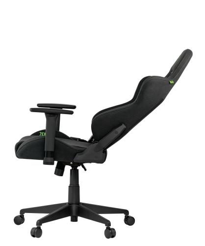 Schwarzer Gaming-Stuhl mit verstellbarer Rückenlehne und Armlehnen, ergonomisches Design