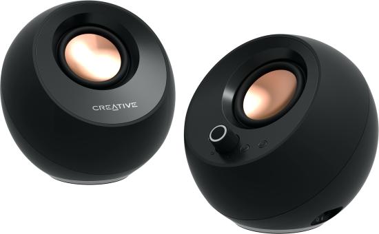 CREATIVE Pebble Pro, 2.0 Lautsprecher, Bluetooth 5.3, USB Audio, RGB, schwarz