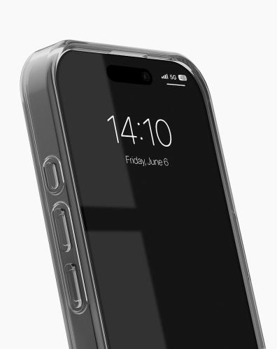 Smartphone mit transparentem Case, Display zeigt 14:10 Uhr an.