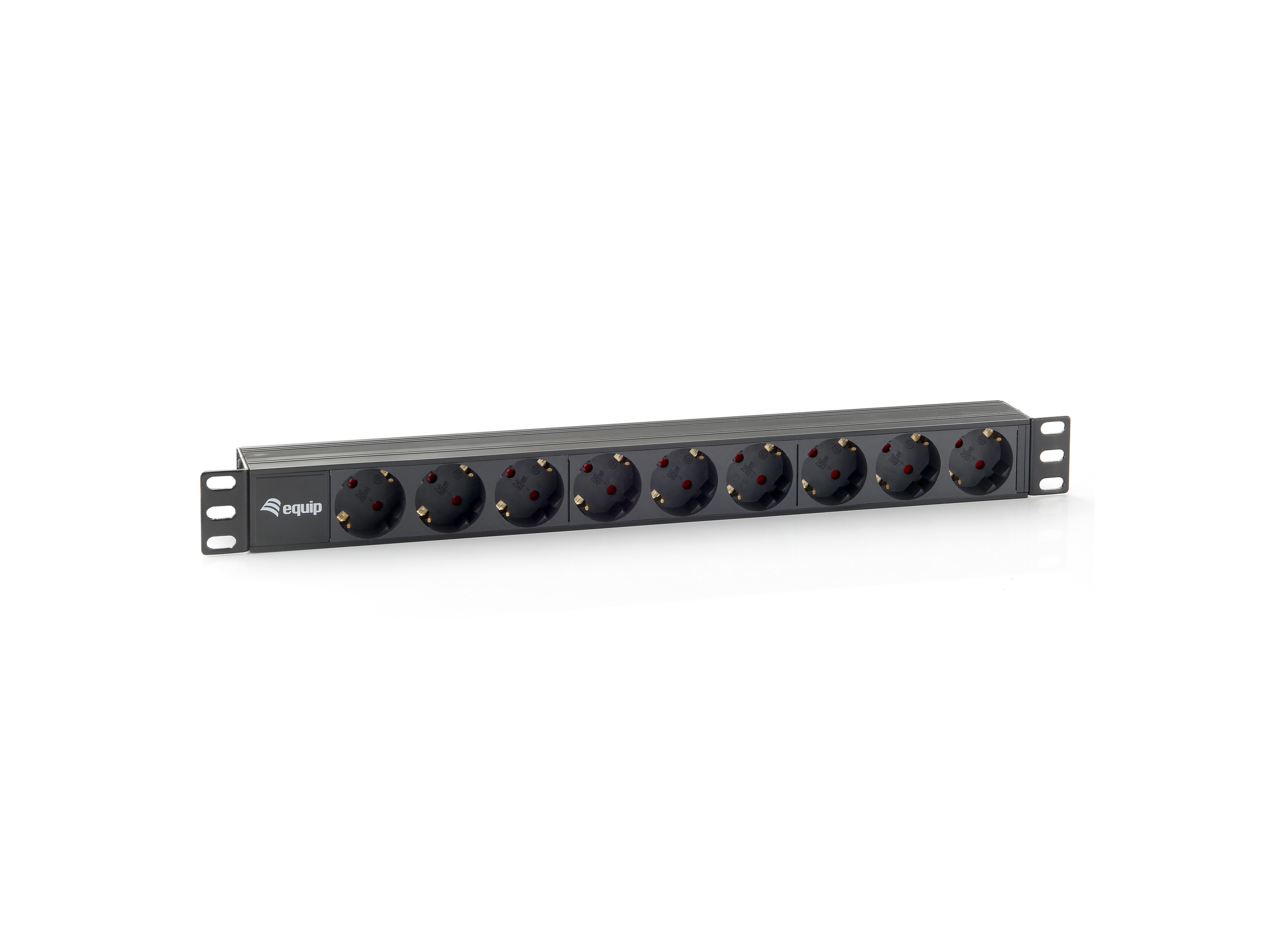 Equip 19" Steckdosenleiste 9xSchuko->St.90° sw. Pla.