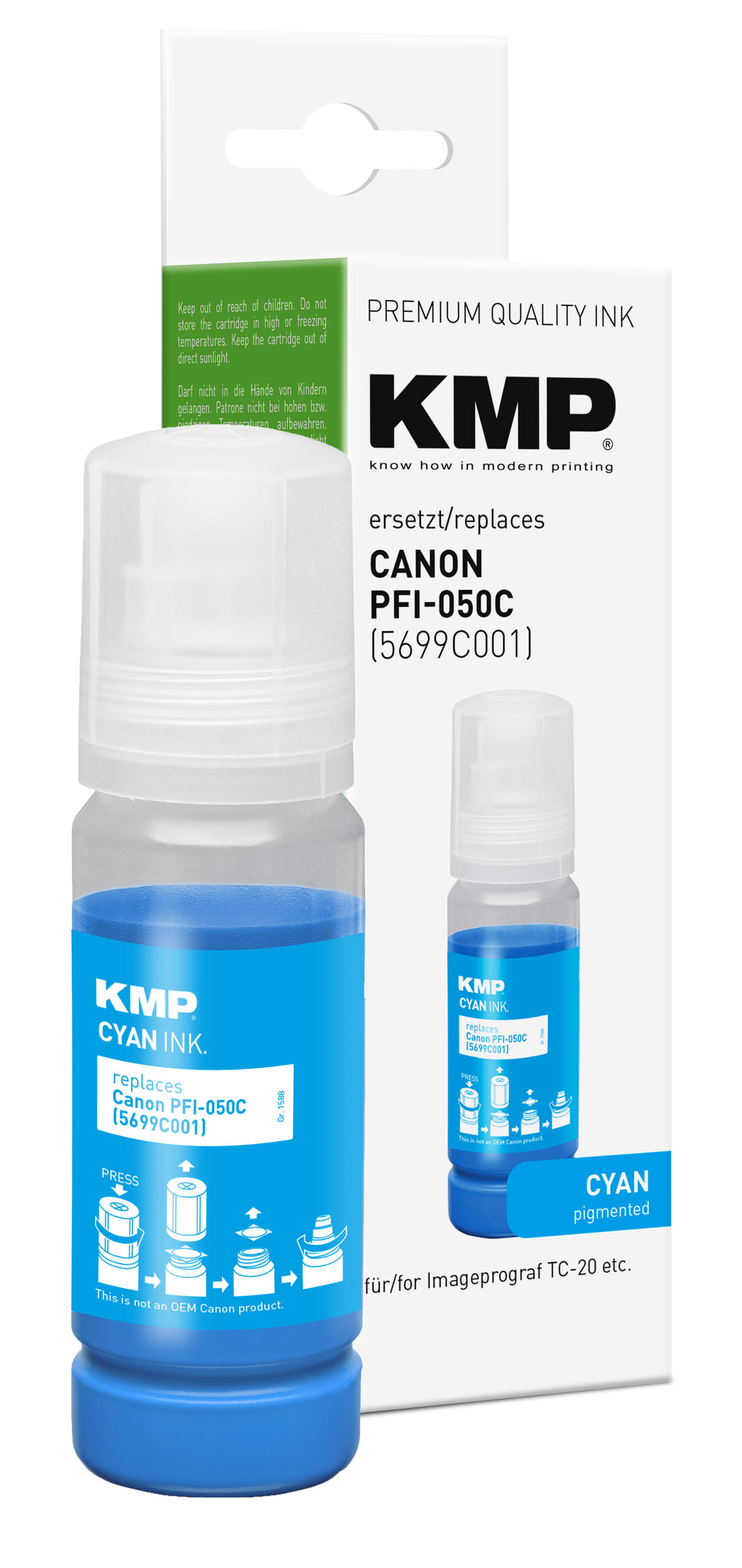 KMP Patrone Canon PFI050C (5699C001) cyan kompatibel