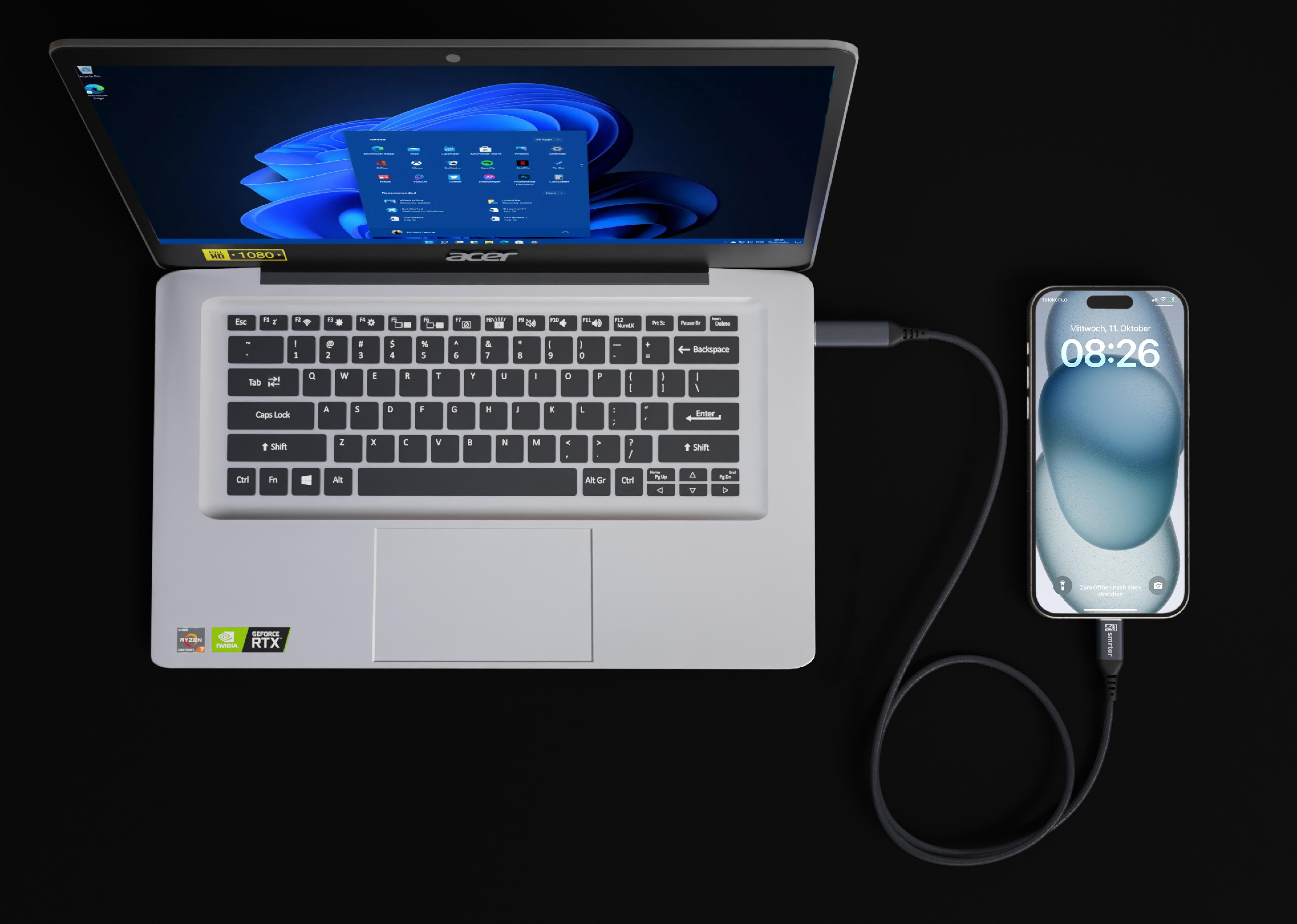 smrter SPEEDY 100 Daten-& Ladekabel 100W PD, USB-C, 40cm BK retail