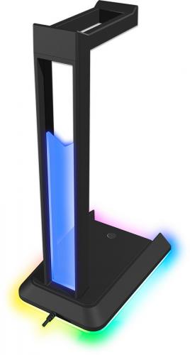 Schwarzer Kopfhörerständer mit RGB-Beleuchtung
